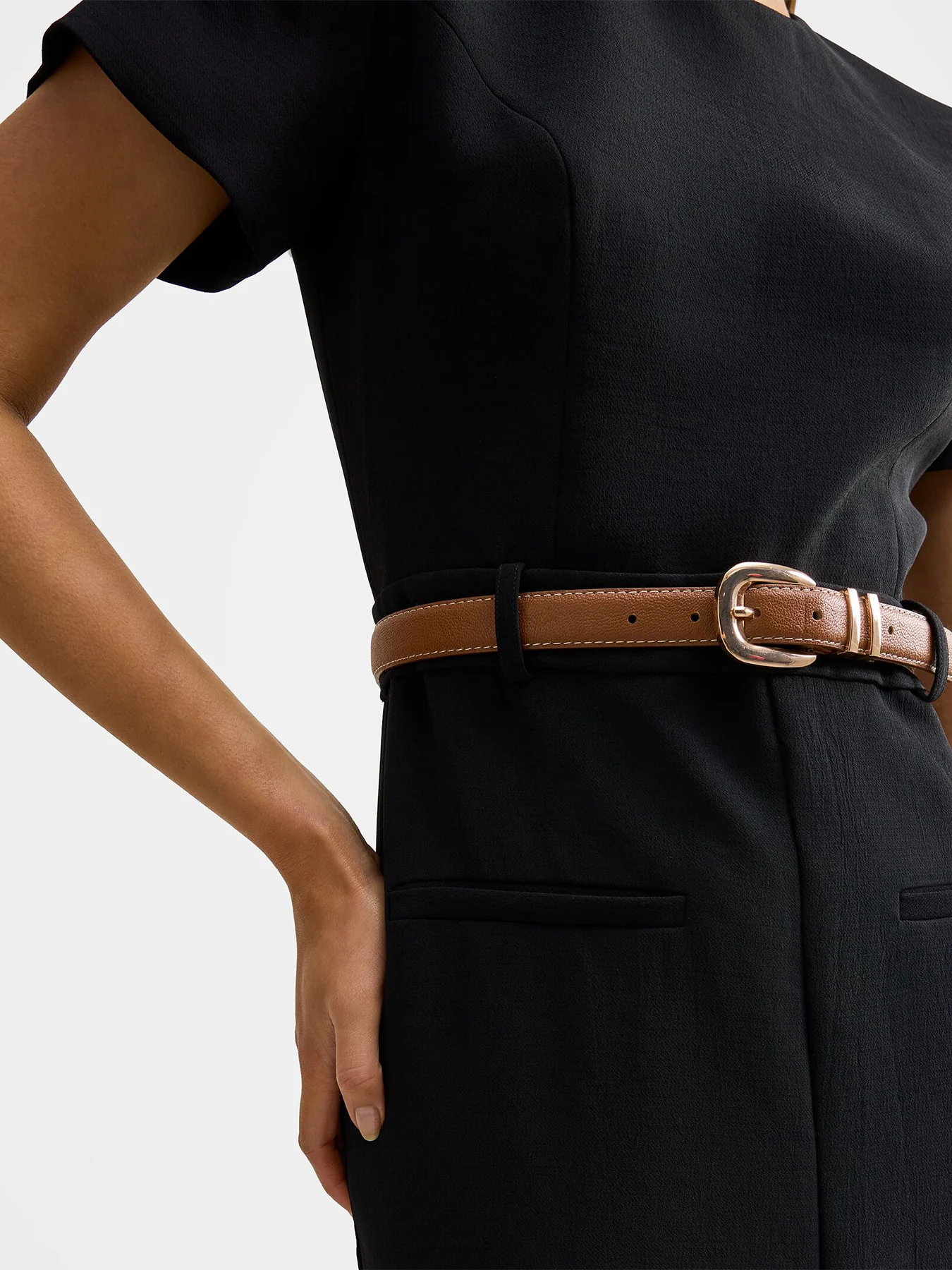 Bailee Belted Tailored Midi Dress Black - Image 4