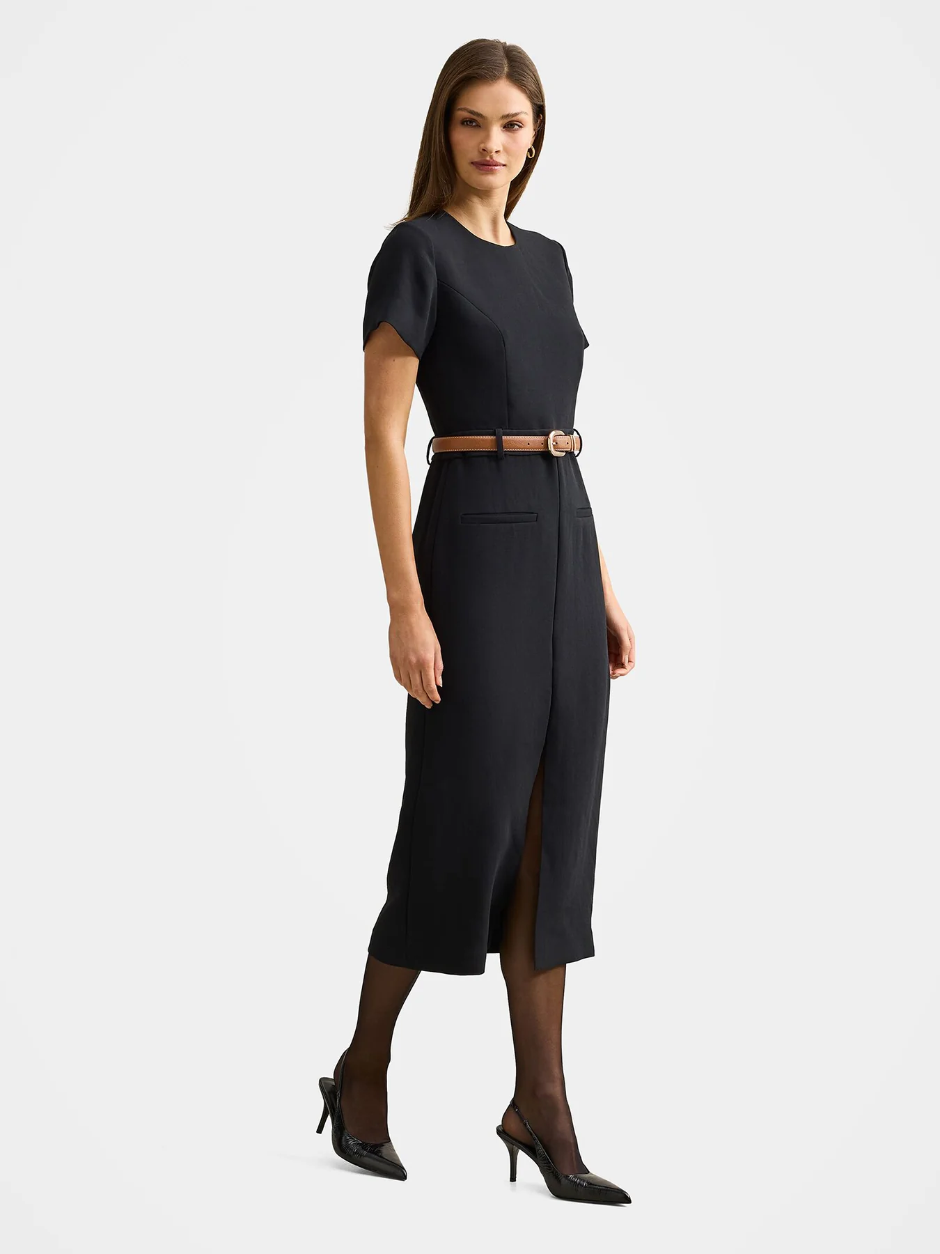 Bailee Belted Tailored Midi Dress Black - Image 5