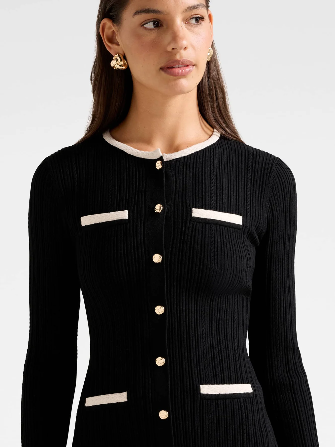 Brielle Fit and Flare Knitted Mini Dress Black - Image 5