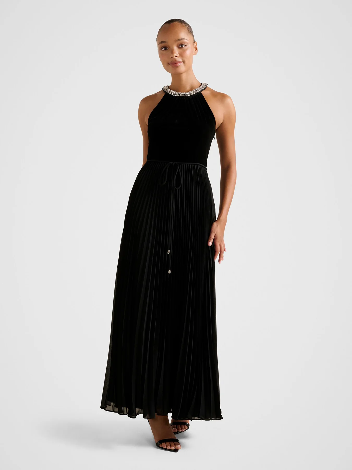 Gwen Halter Neck Pleated Midi Dress Black - Image 2