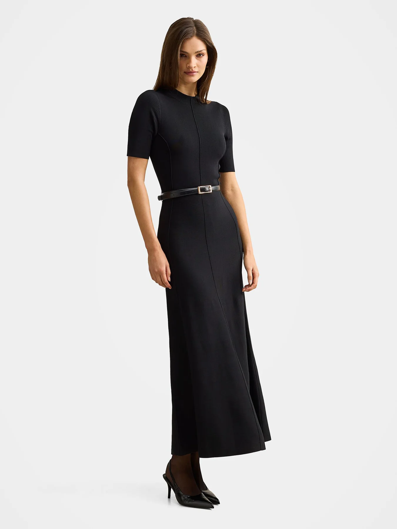 Josie A-line Knitted Midi Dress Black - Image 4