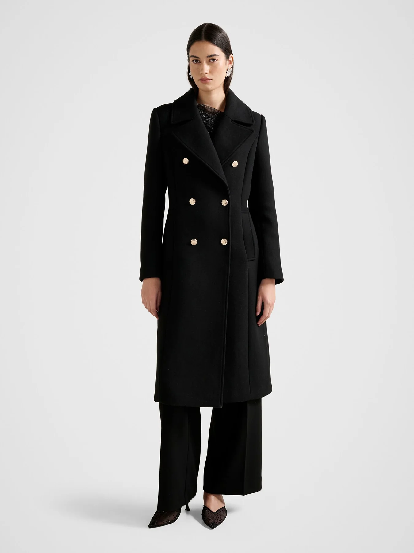 Mandy Double Breasted Military Coat Black - Image 2