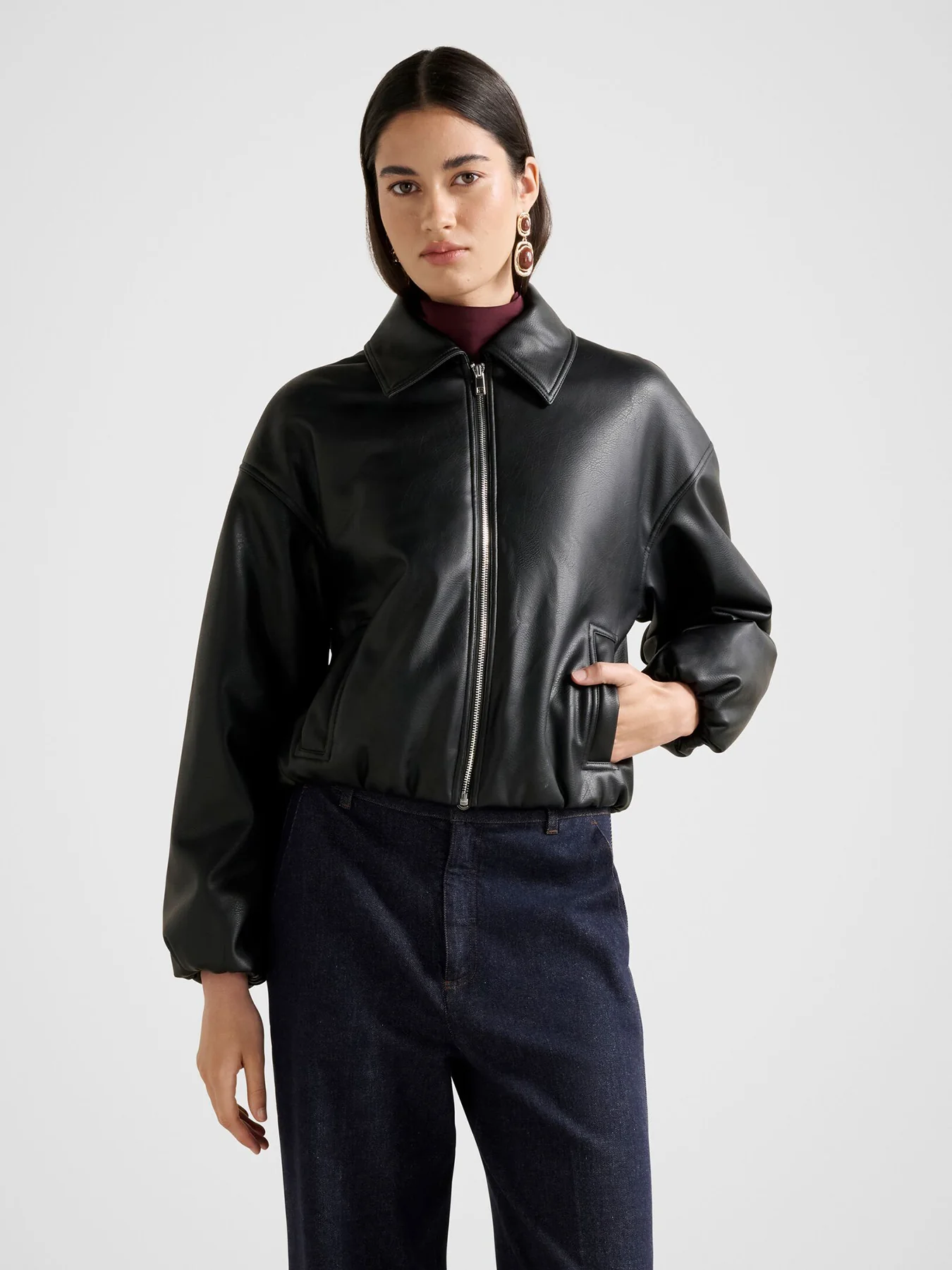 Mattie Cropped Bomber Jacket Black - Image 4