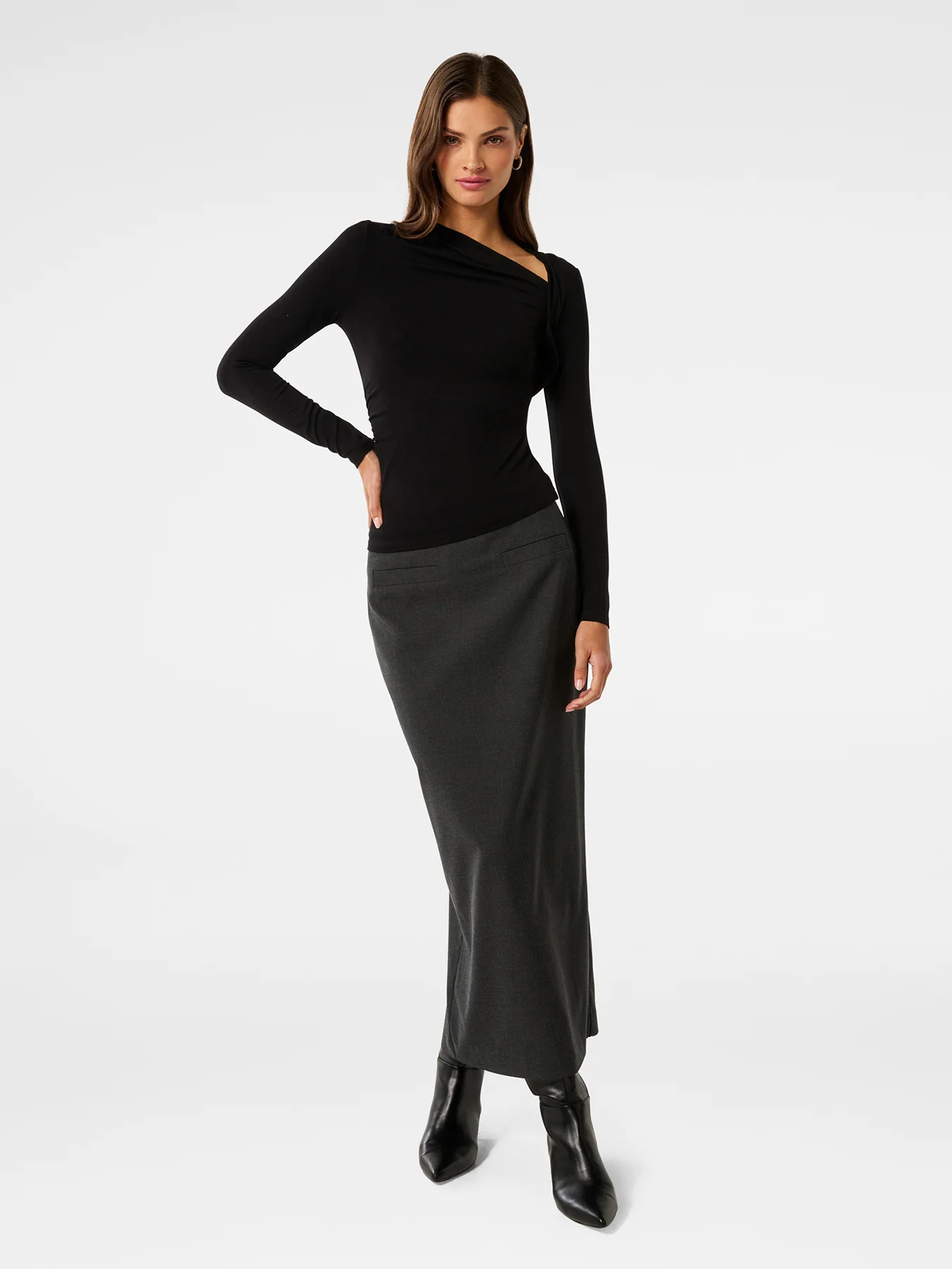 Roma Asymmetrical Neck Top Black - Image 2