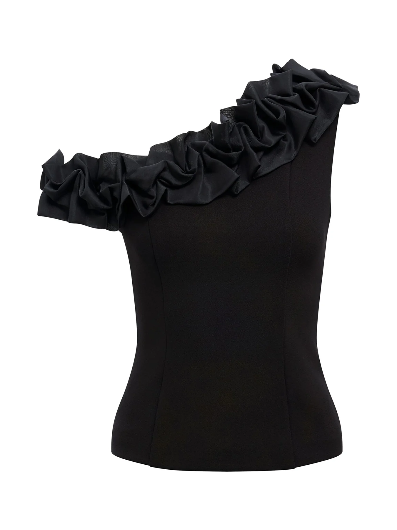 Sadie Tipped Shoulder Ruffle Top Black