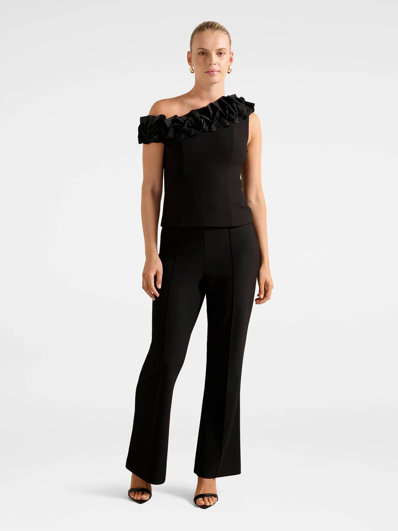 Sadie Tipped Shoulder Ruffle Top Black - Image 2
