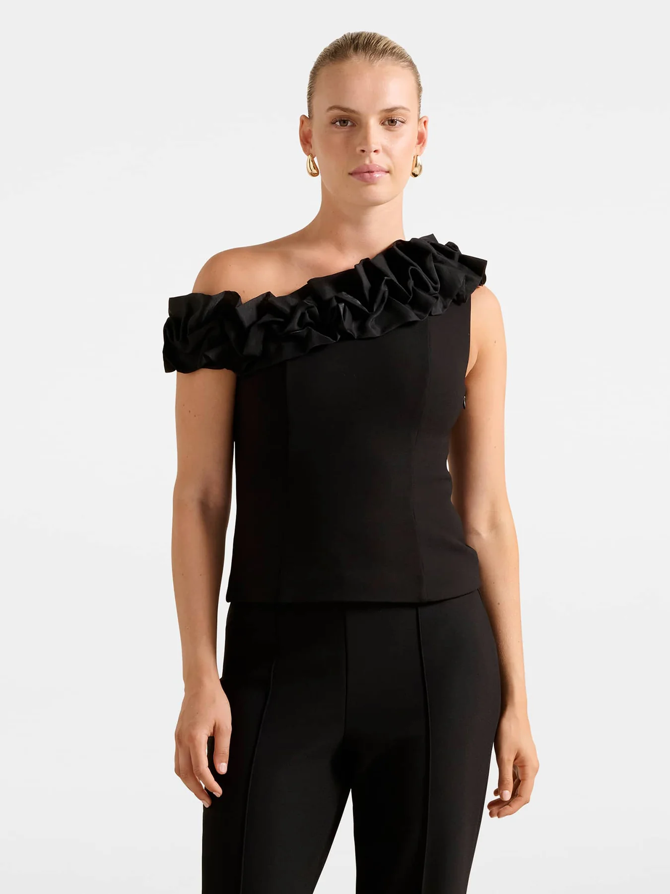 Sadie Tipped Shoulder Ruffle Top Black - Image 4