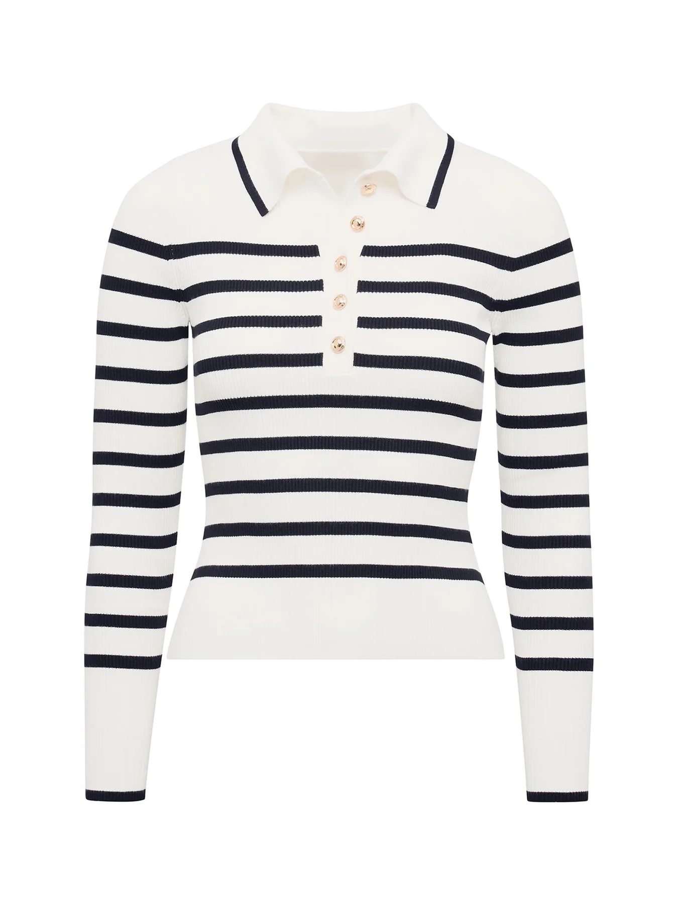 Sasha Ribbed Knitted Polo T-shirt Mono Stripe