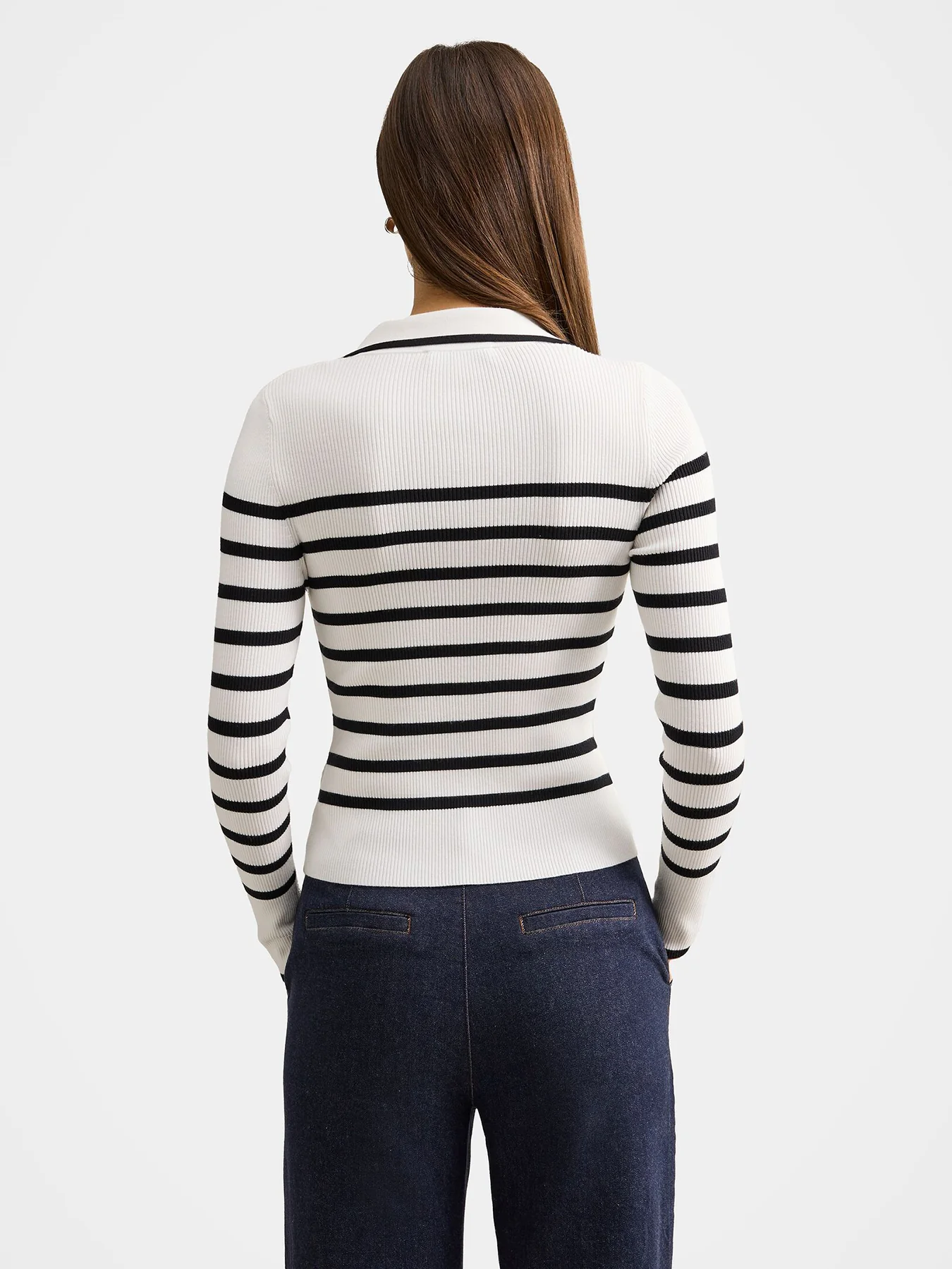 Sasha Ribbed Knitted Polo T-shirt Mono Stripe - Image 3