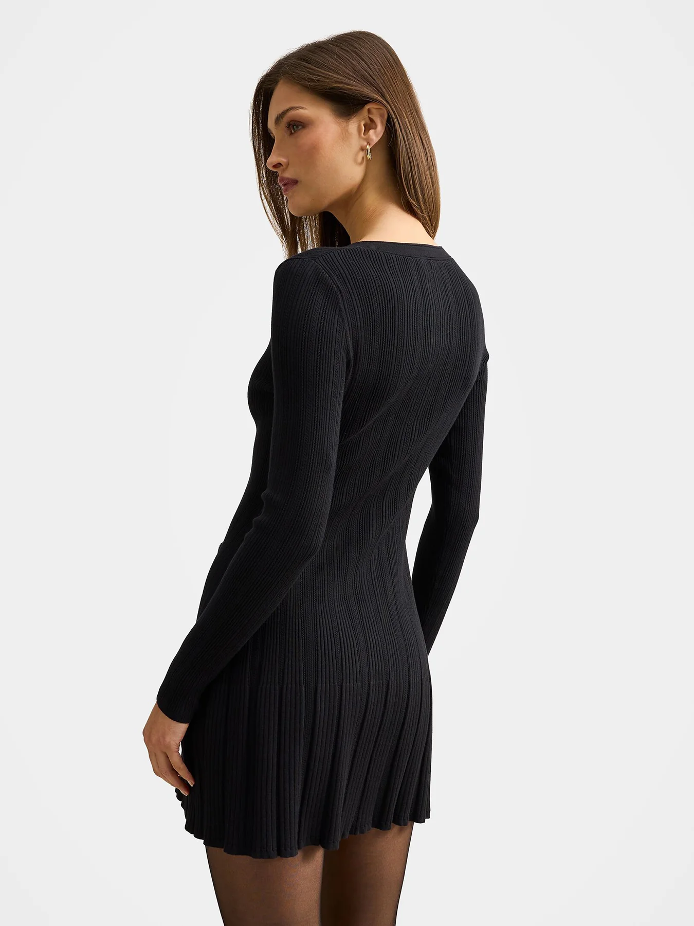 Skye Stitch Interest Knitted Mini Dress Black - Image 4