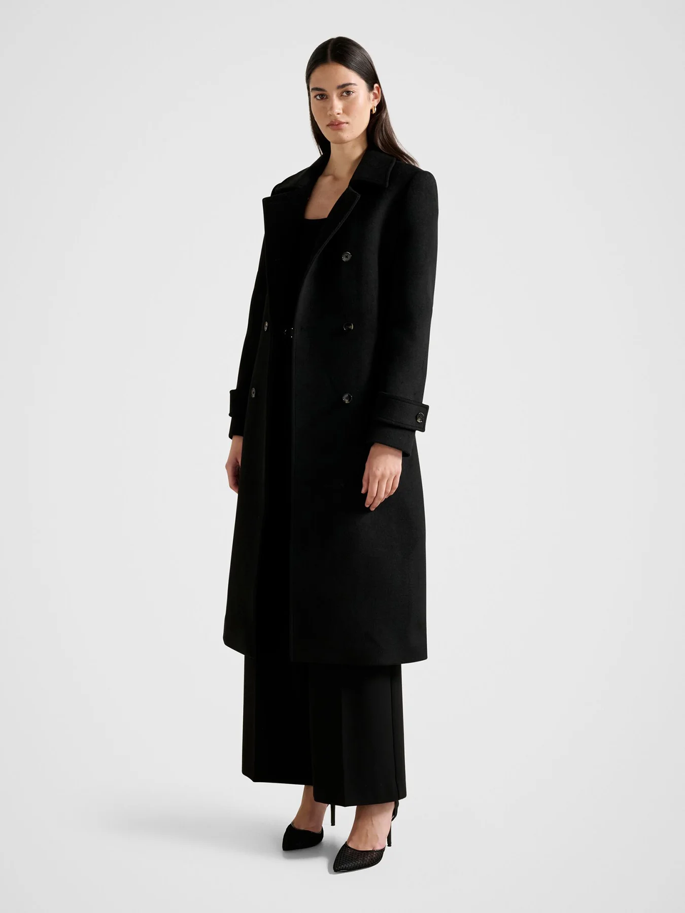 Sophie Double Breasted Wrap Coat Black - Image 2