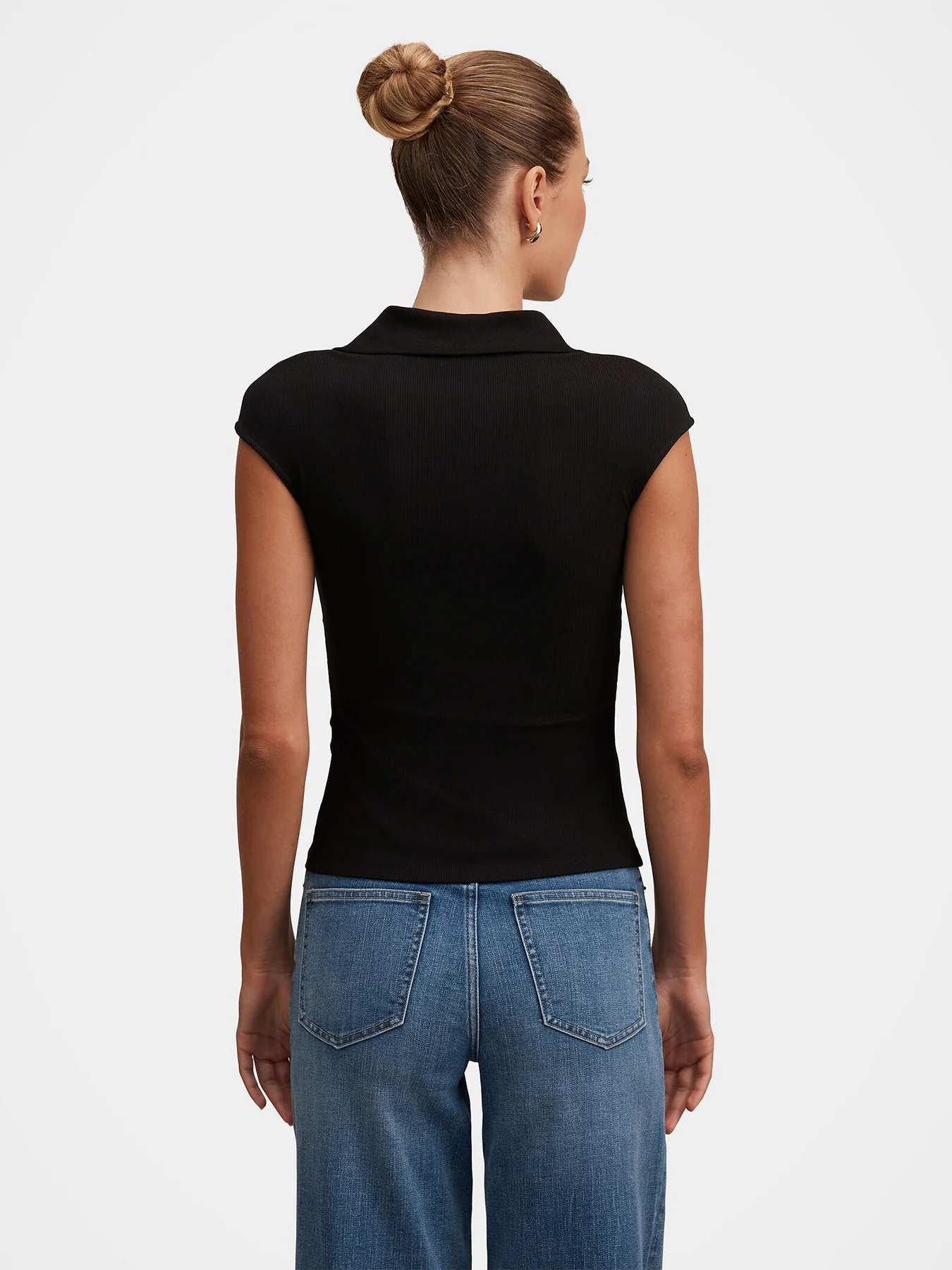 Winnie Extended Shoulder Polo Top Black - Image 3