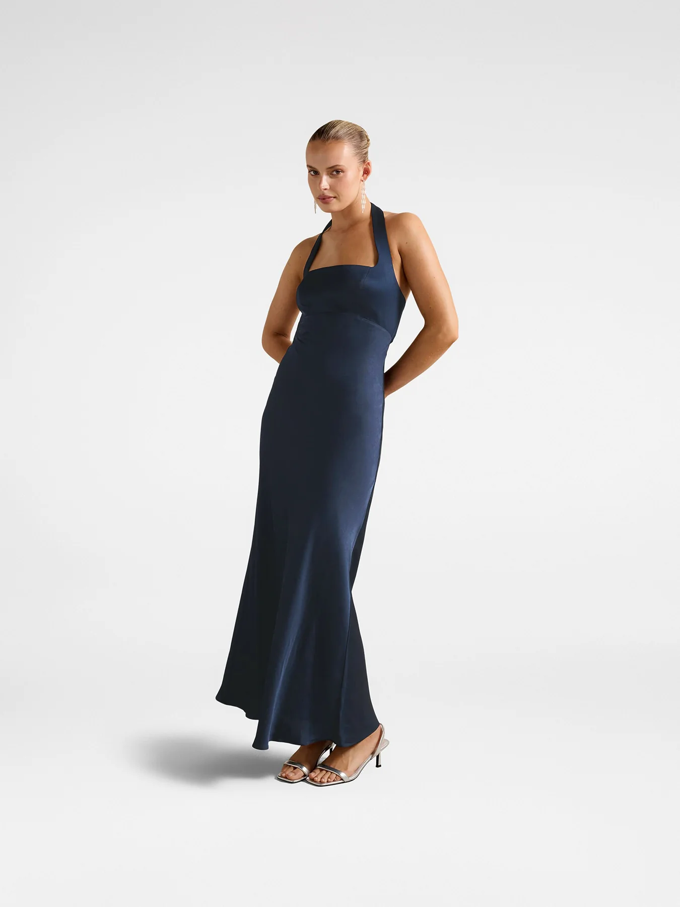 Navy April Open Back Satin Maxi Dress - Image 5