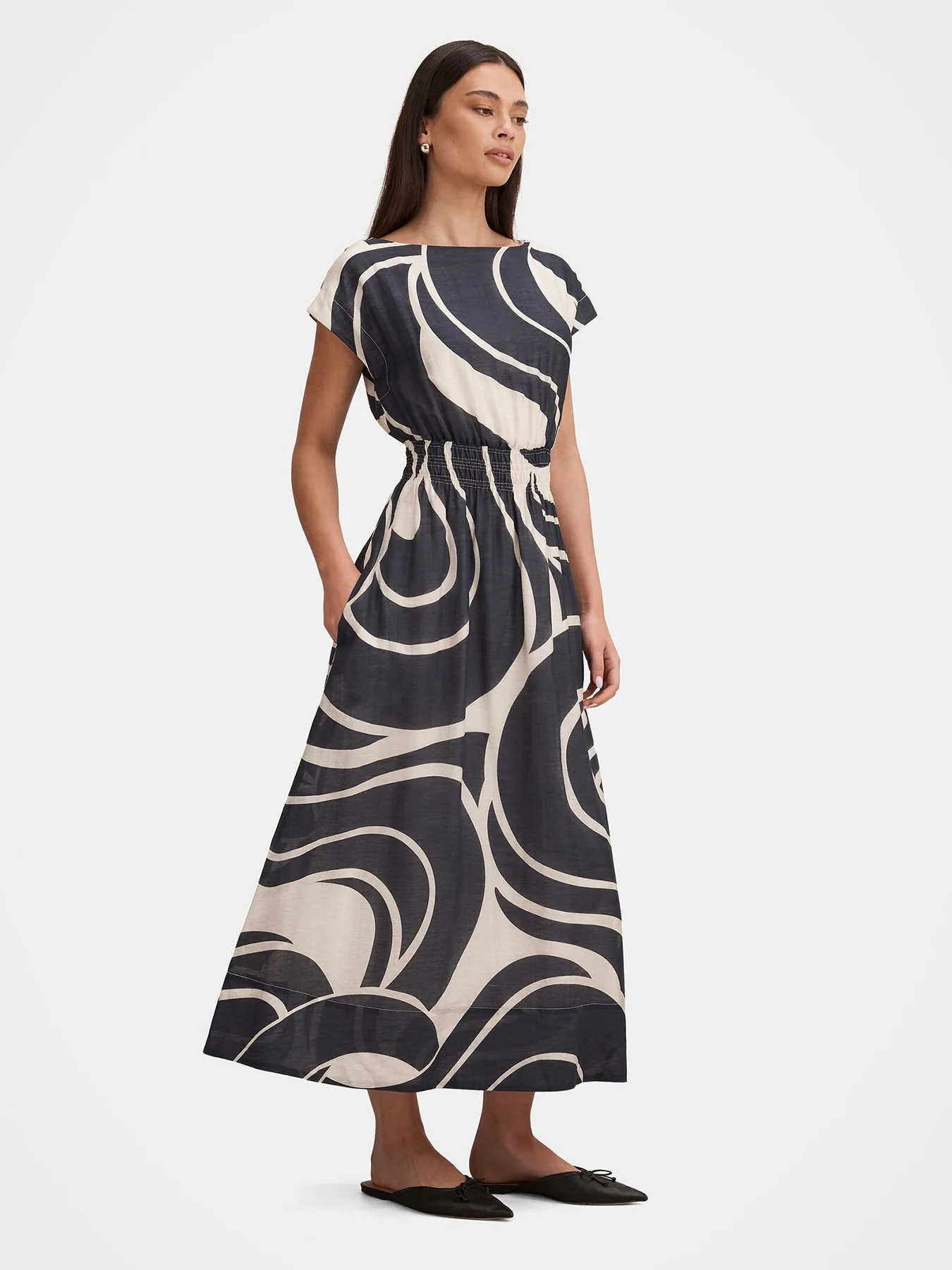Callie Elastic Waist Midi Dress Blue - Image 3