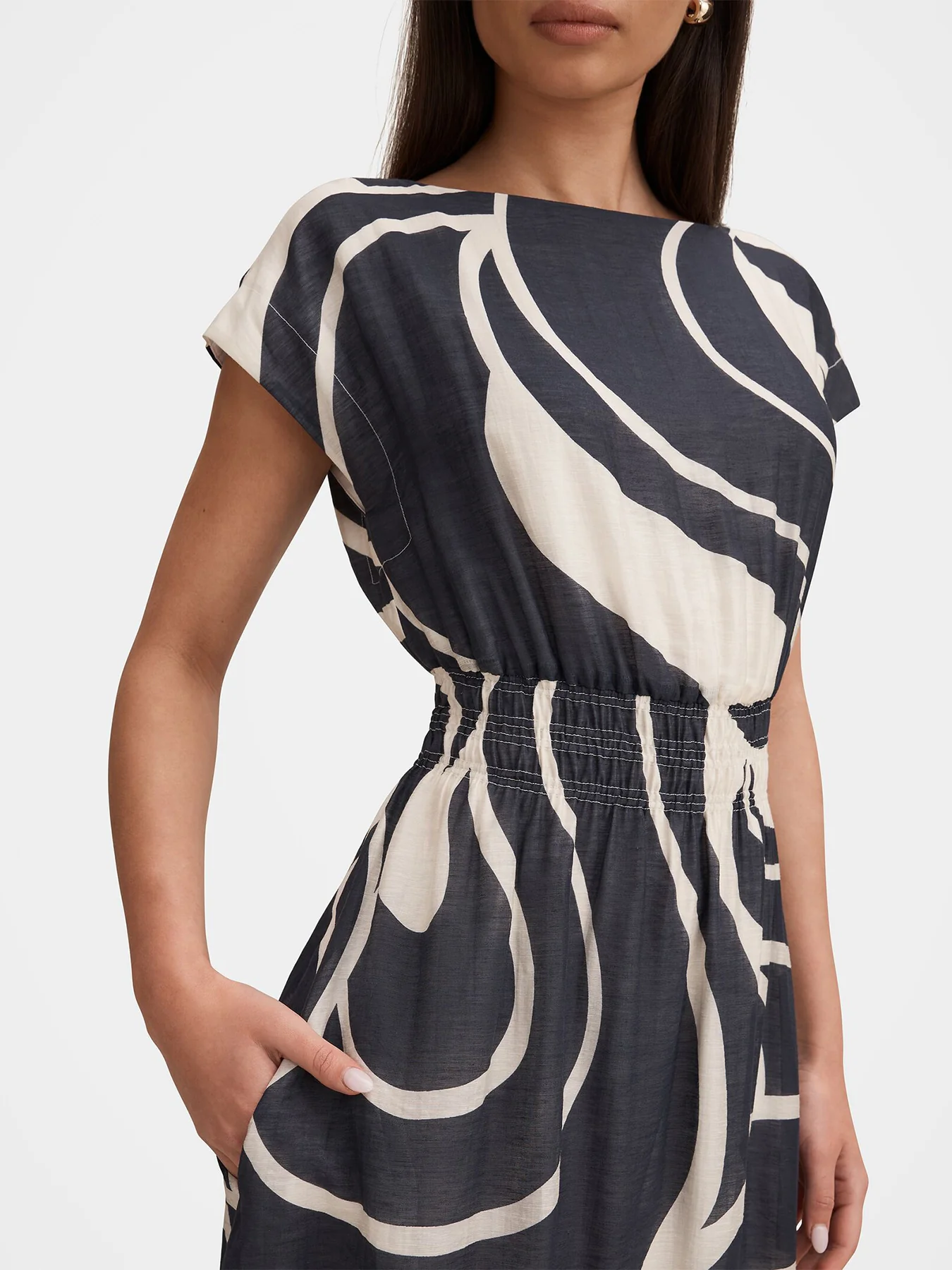 Callie Elastic Waist Midi Dress Blue - Image 4