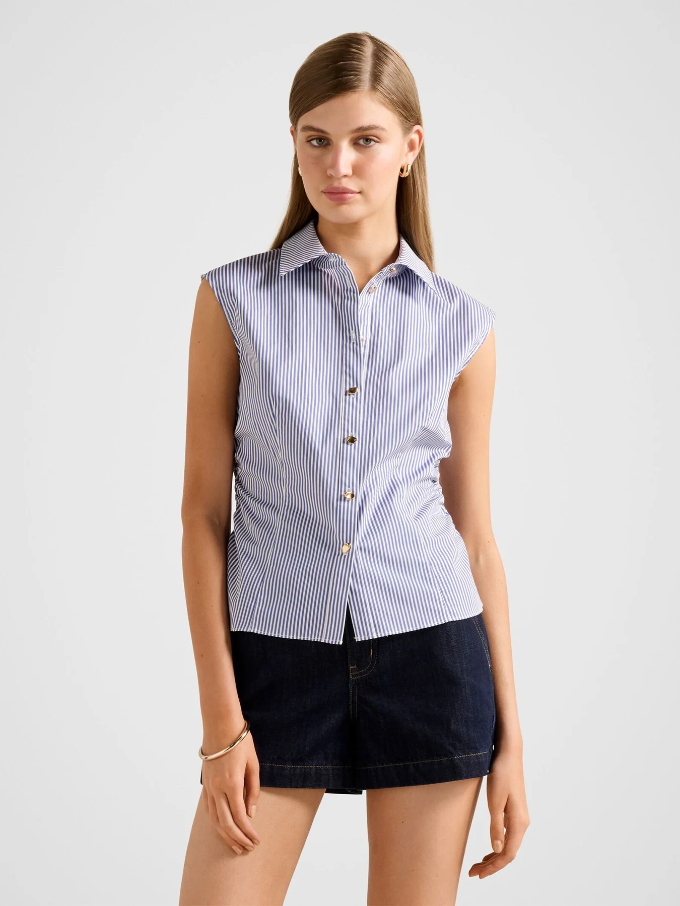 Nova Ruched Collared Shirt Blue - Image 4