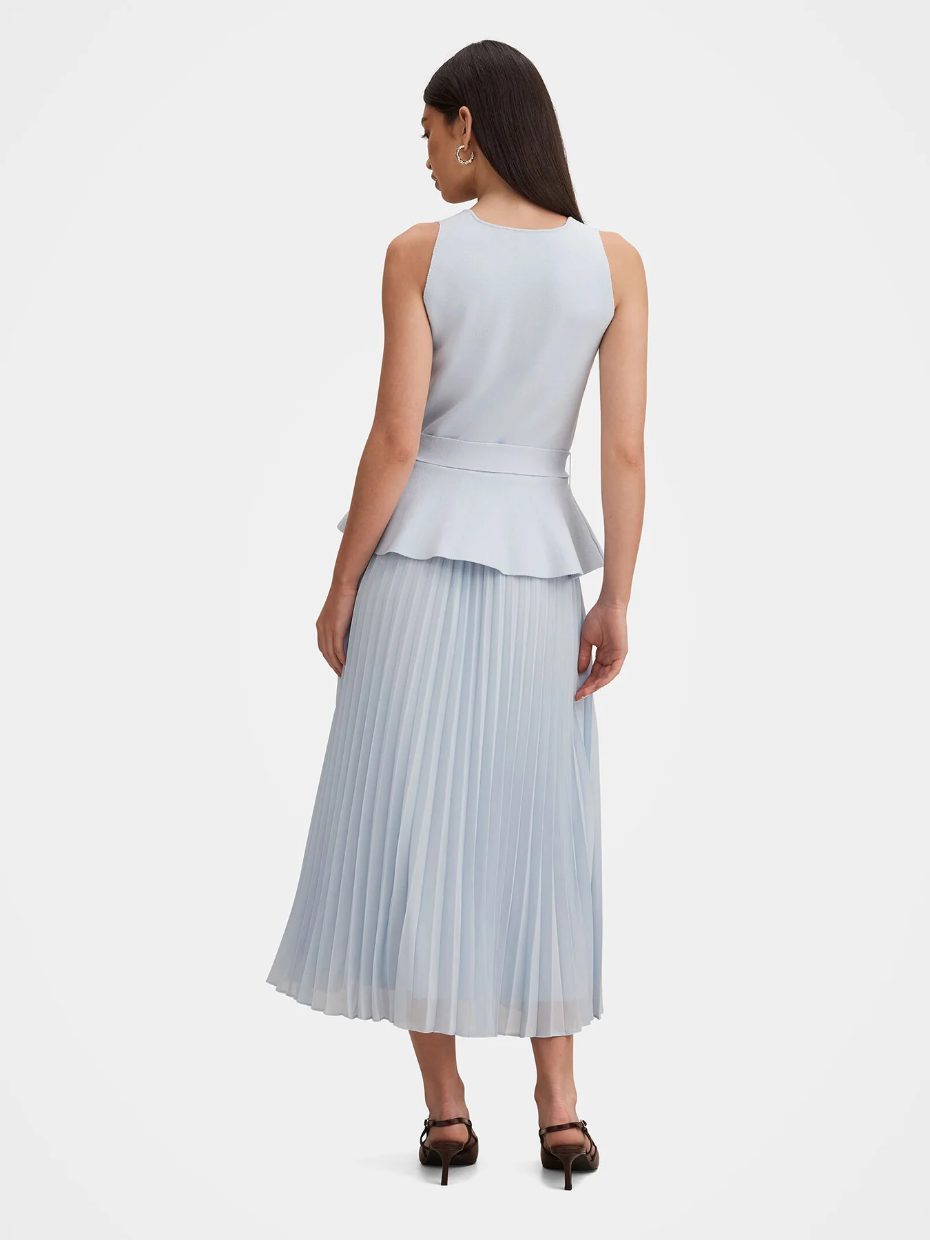 Peony Pleated Midi Dress Blue - Image 3