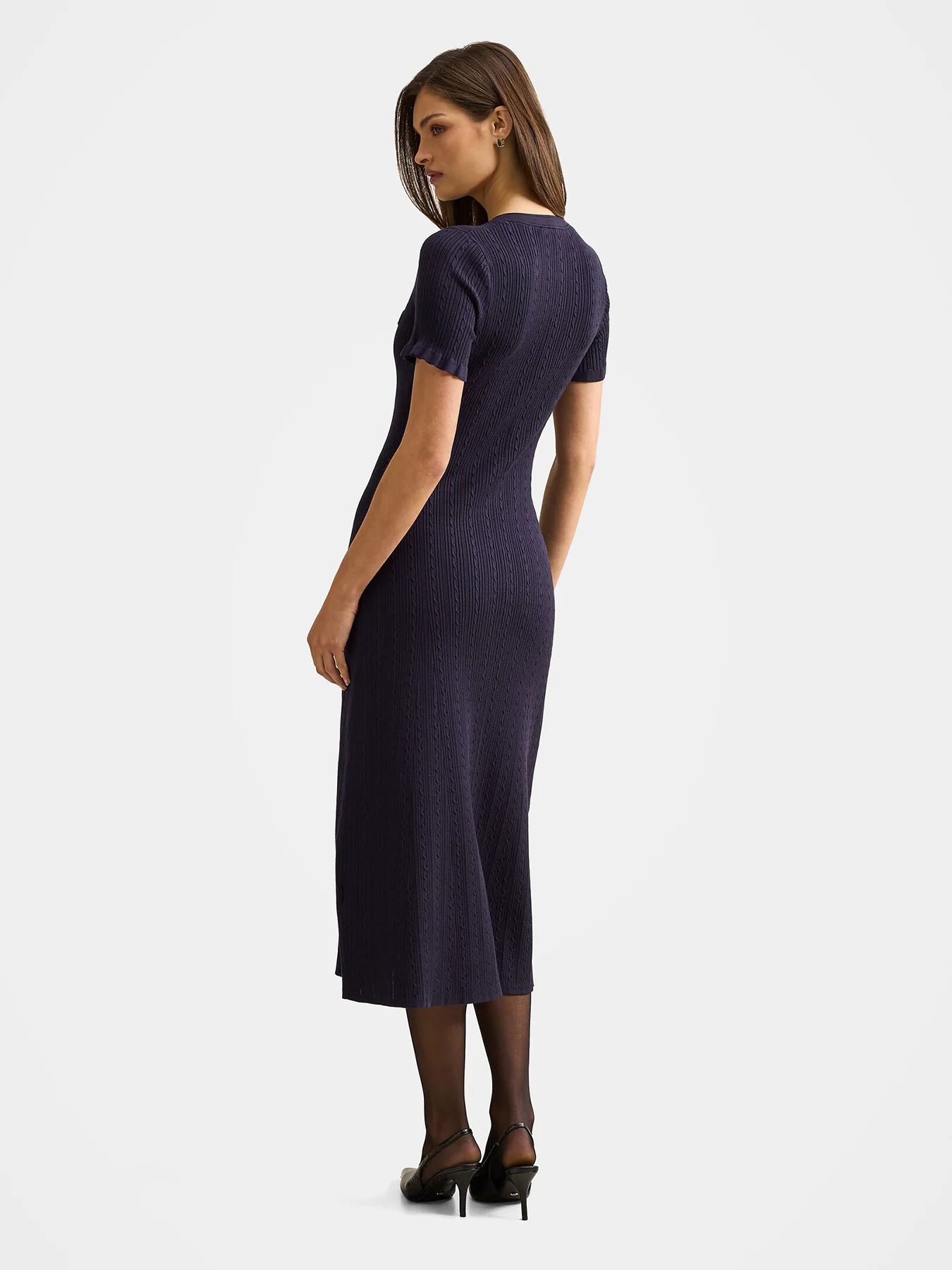 Violetta Stitch Interest Midi Dress Navy - Image 5
