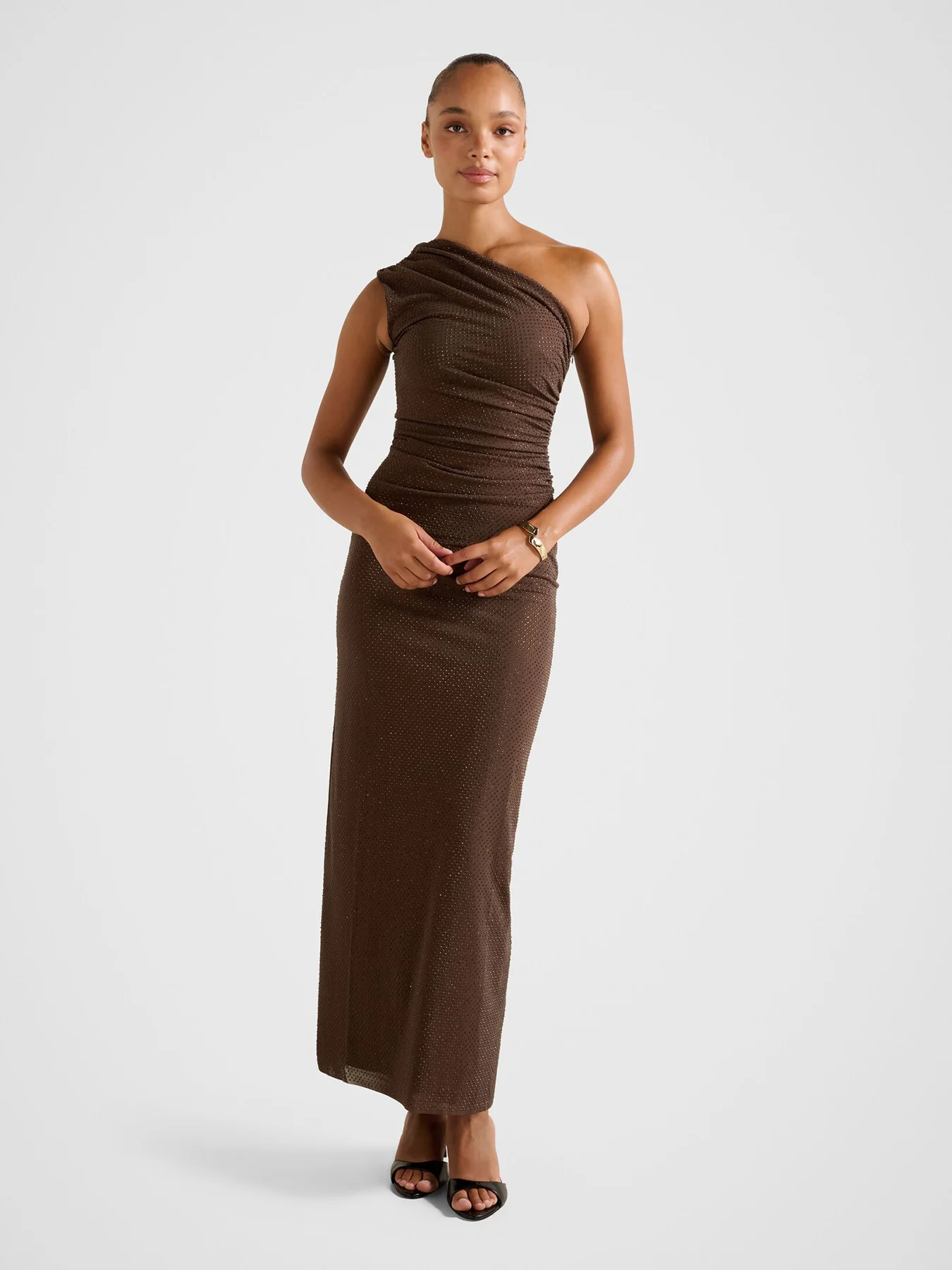 Audrina One Shoulder Maxi Dress Brown - Image 2