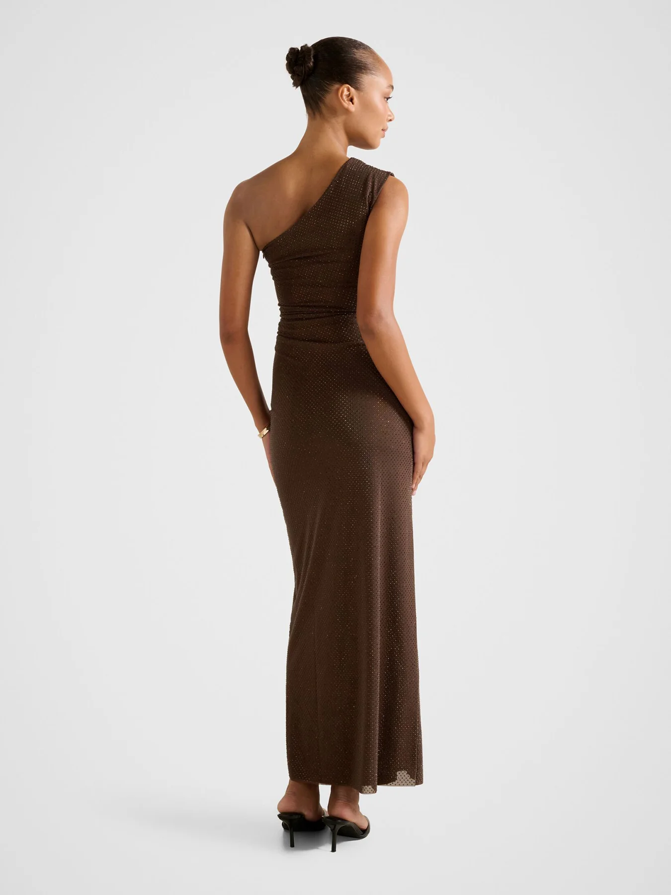 Audrina One Shoulder Maxi Dress Brown - Image 3