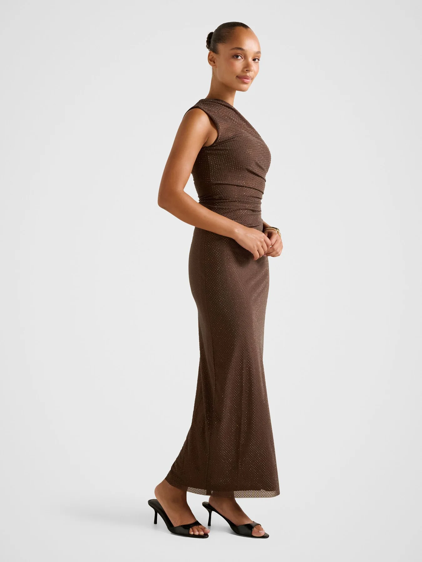 Audrina One Shoulder Maxi Dress Brown - Image 5