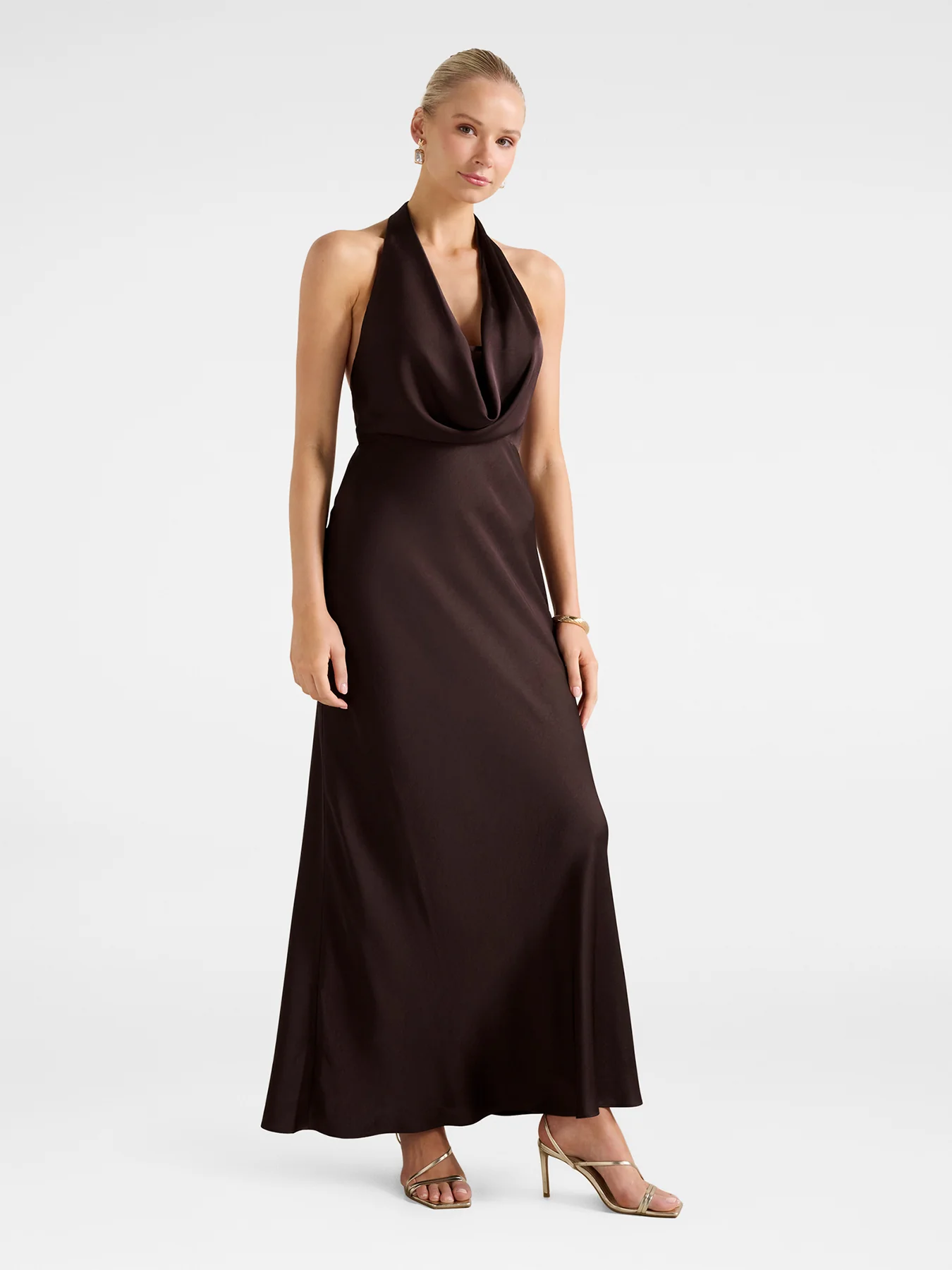 Becca Satin Halter Neck Gown Brown - Image 3