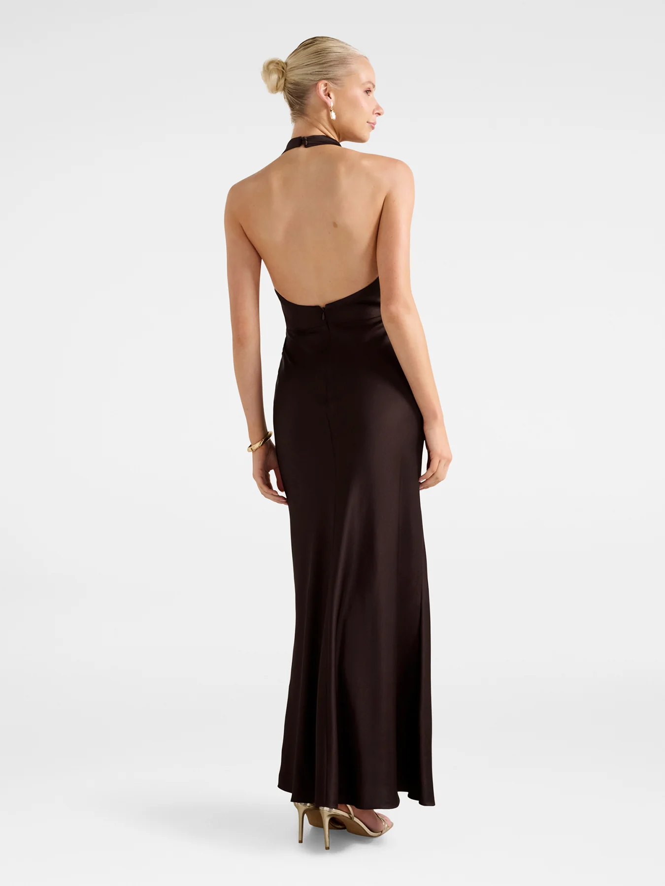 Becca Satin Halter Neck Gown Brown - Image 5