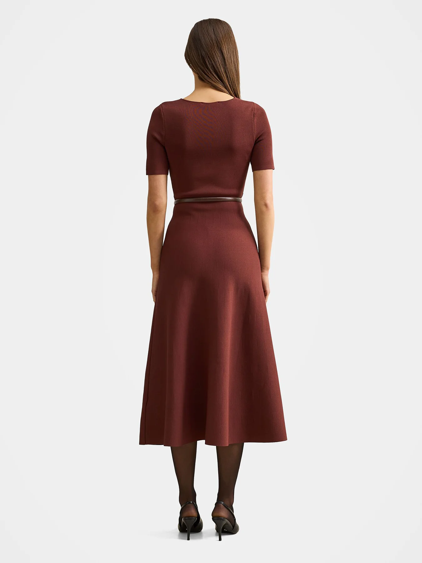 Celia Short Sleeve Midi Dress Chestnut Brown - Image 3