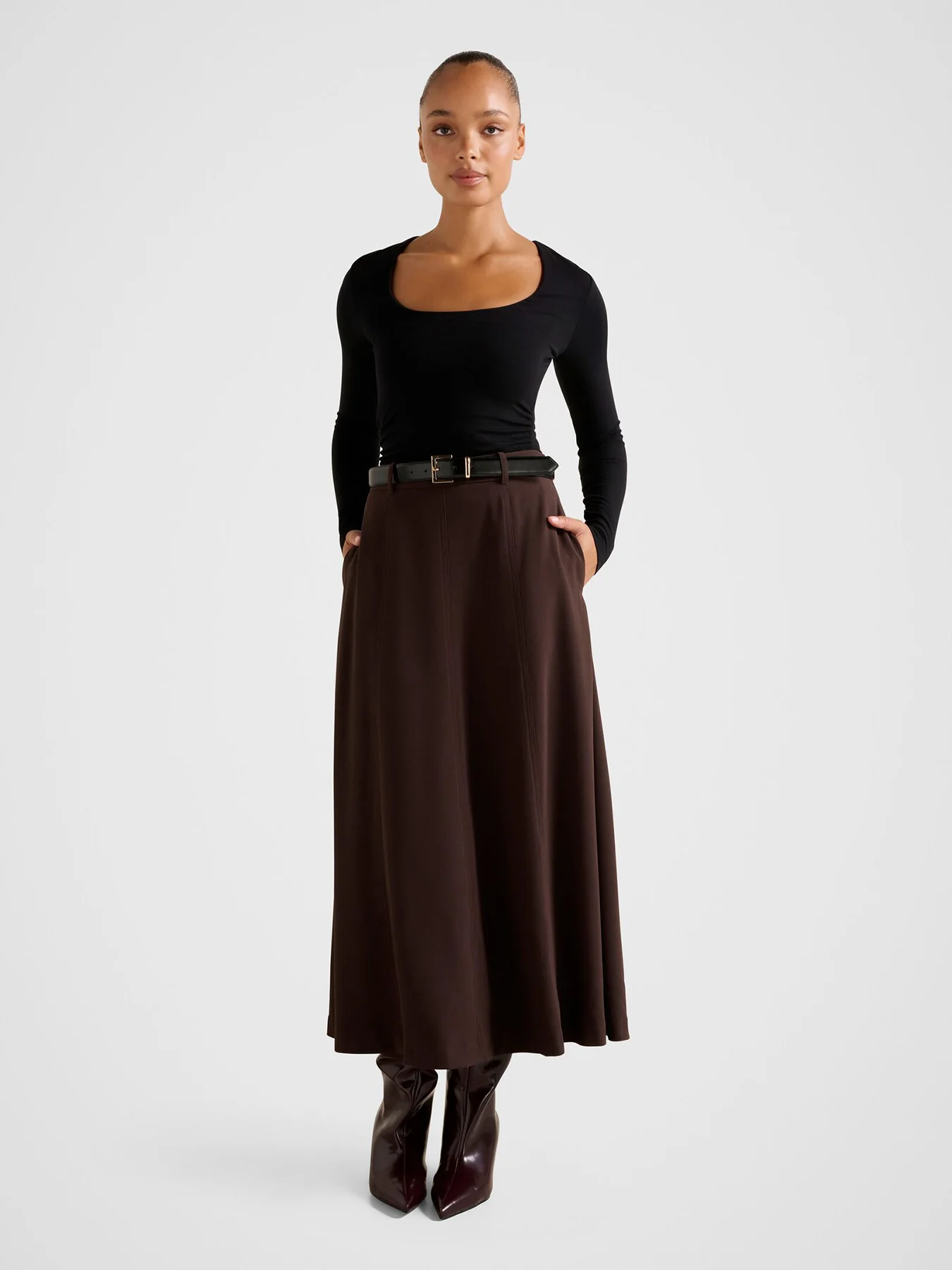 Celine Belted Midi Skirt Chocolate - Image 2
