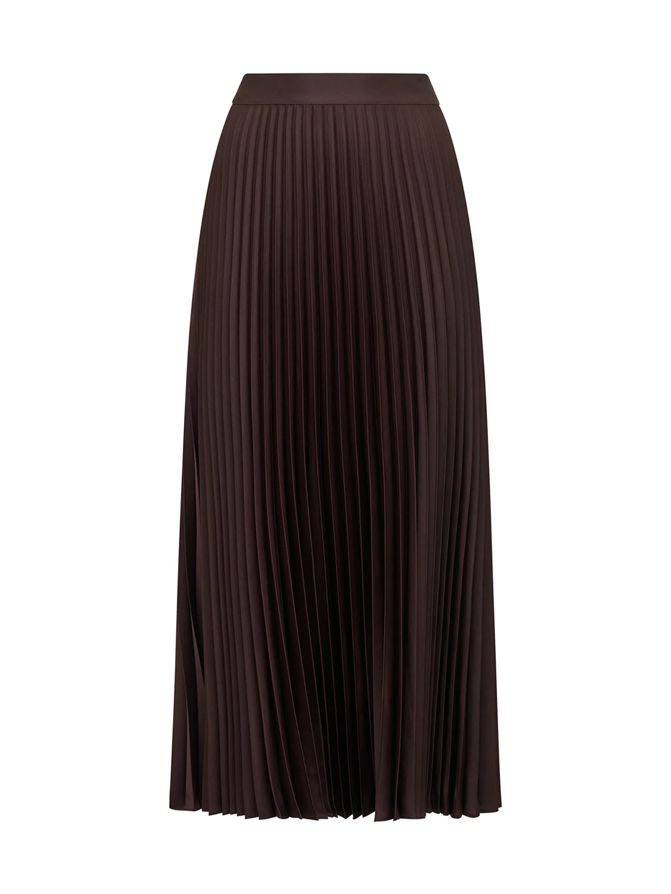 Estelle Satin Pleated Midi Skirt Chocolate