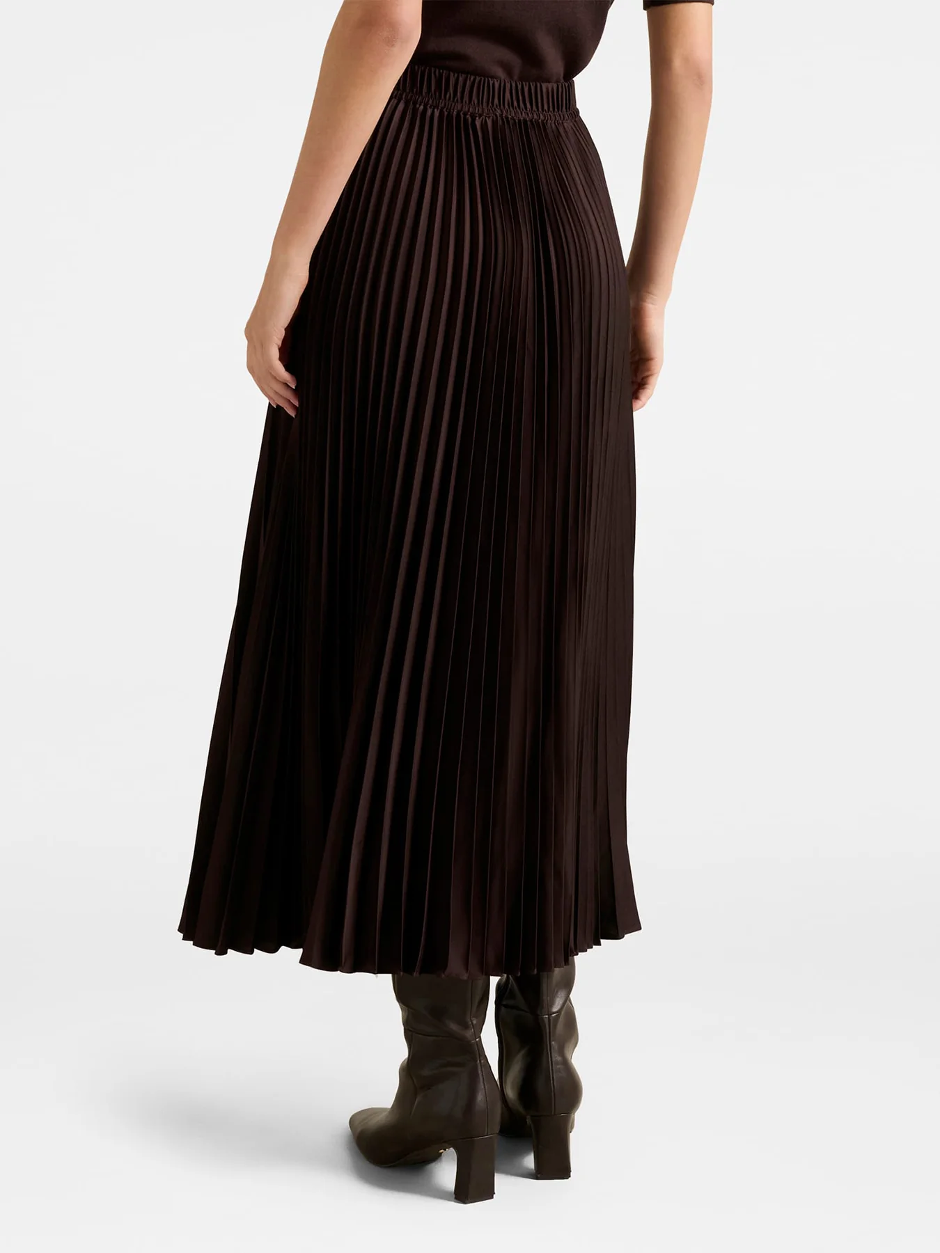 Estelle Satin Pleated Midi Skirt Chocolate - Image 3