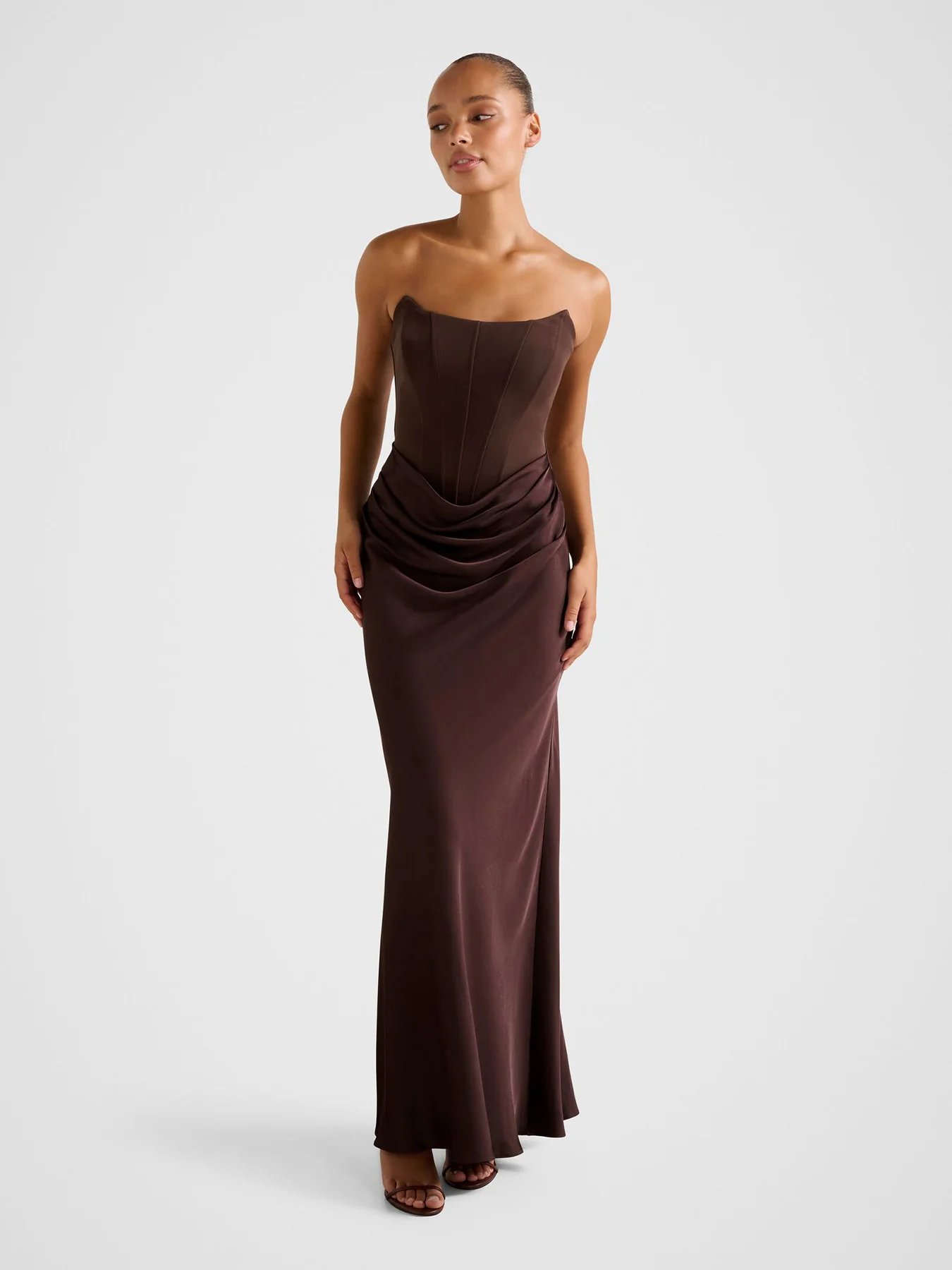Isra Strapless Maxi Dress Brown - Image 2