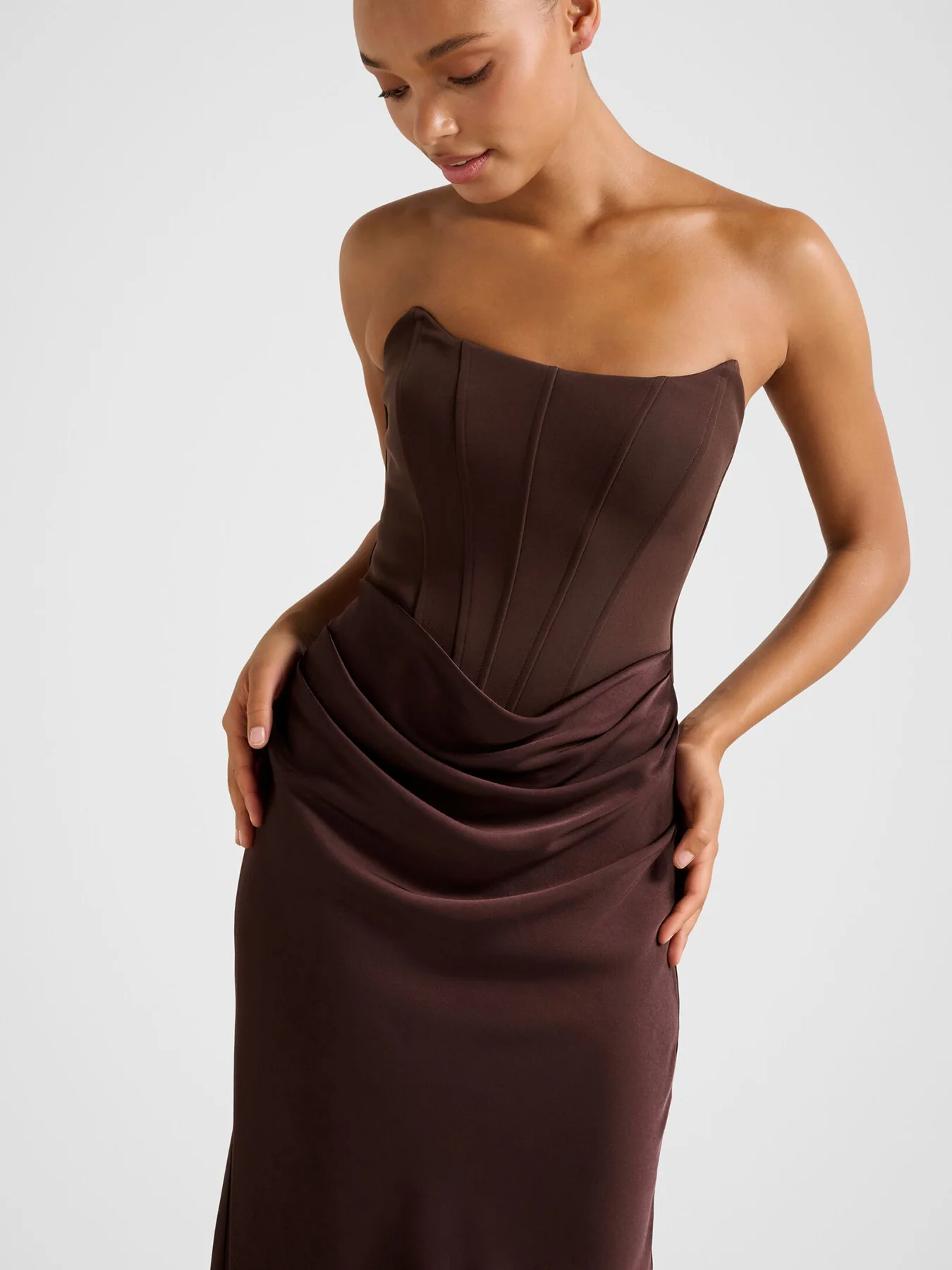 Isra Strapless Maxi Dress Brown - Image 4