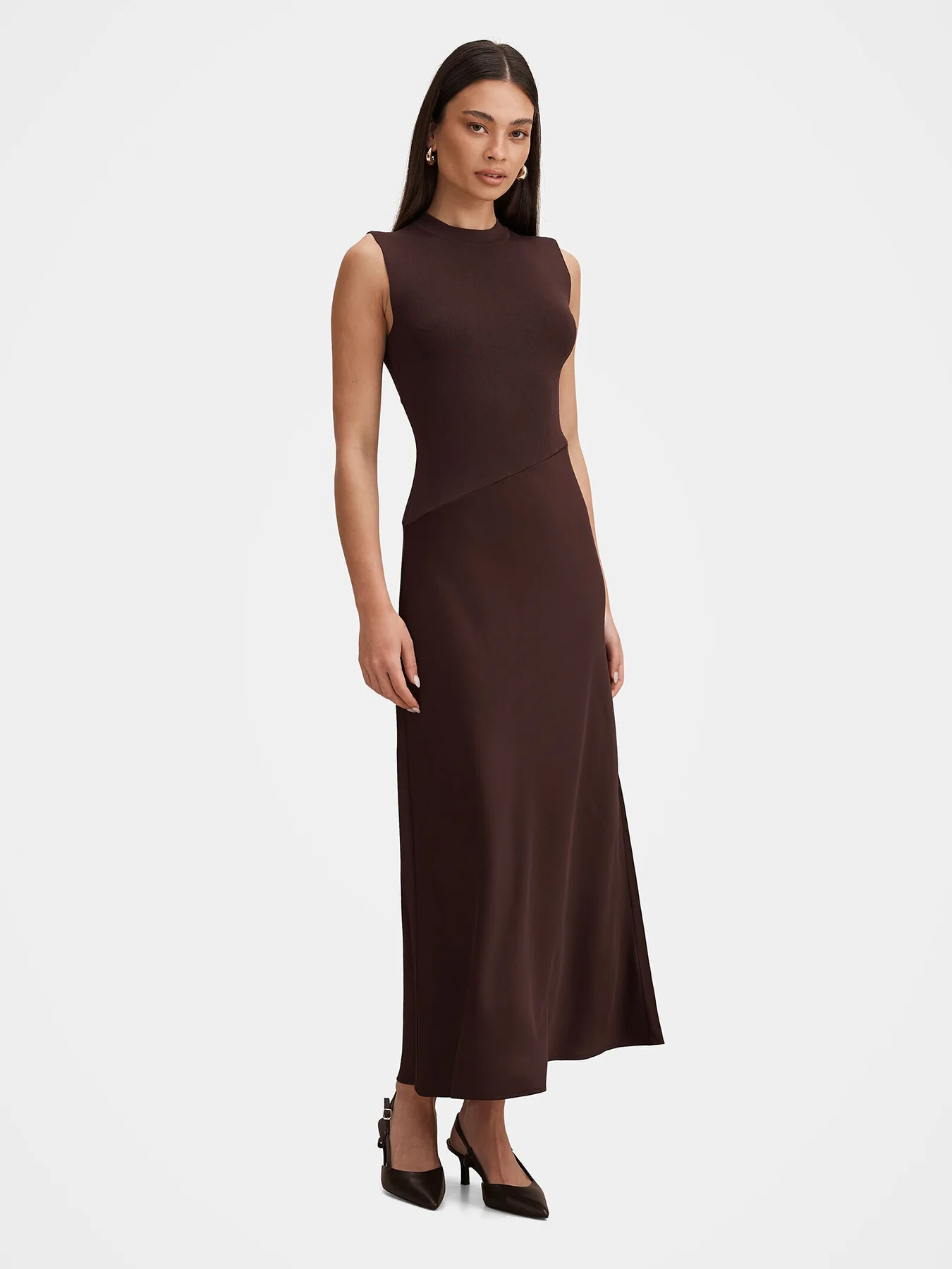 Jayden Satin Midi Dress Brown - Image 3