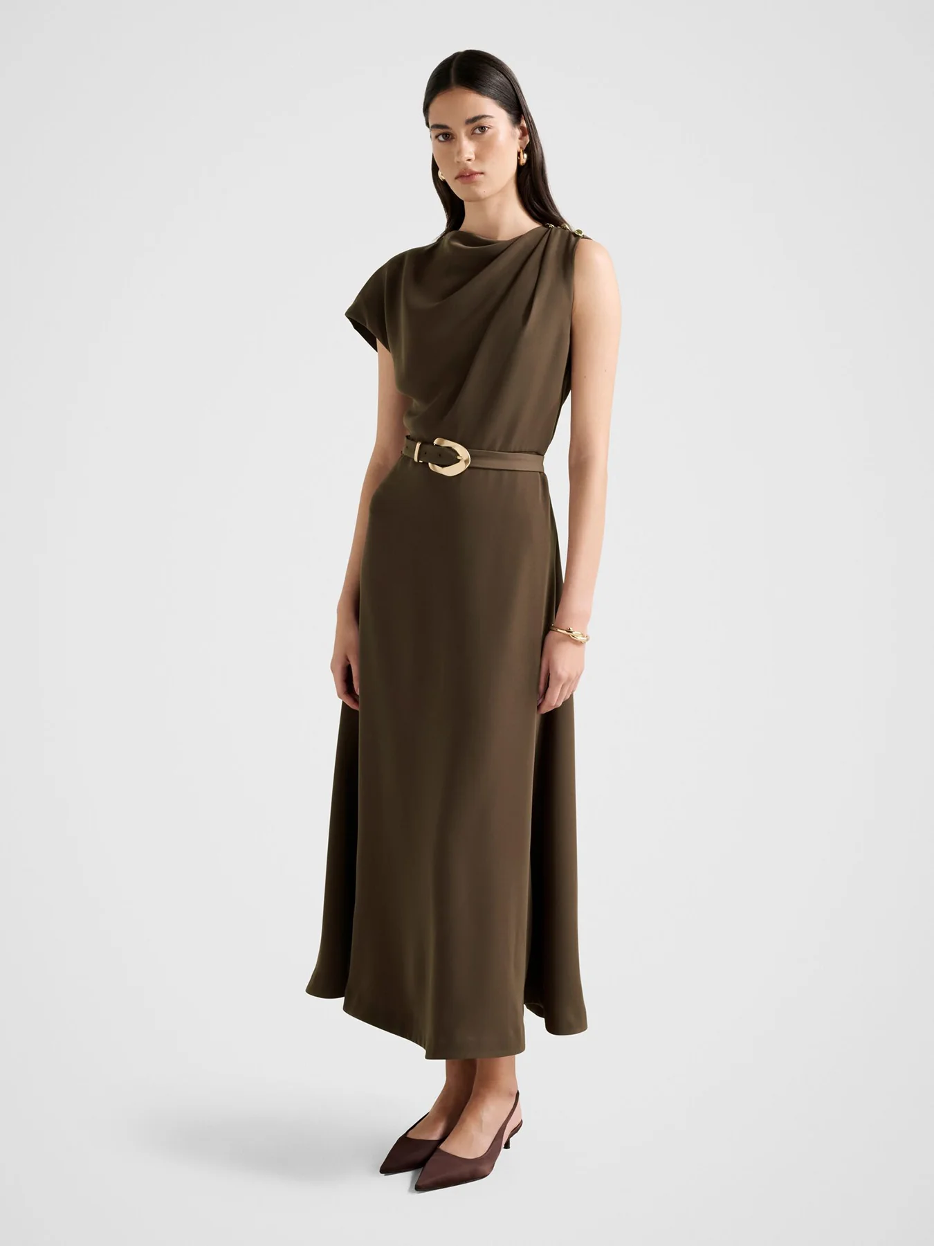 Kylee Draped Midi Dress Brown - Image 5