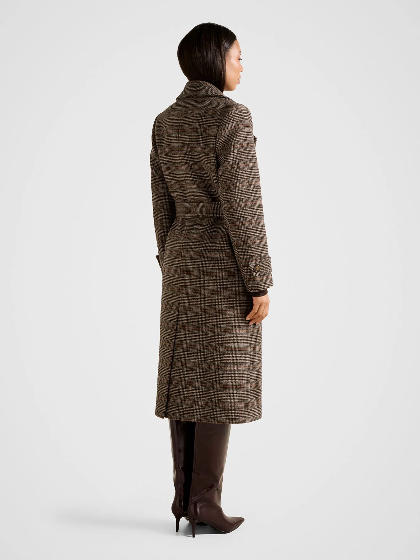Luccia Belted Check Coat Brown - Image 3