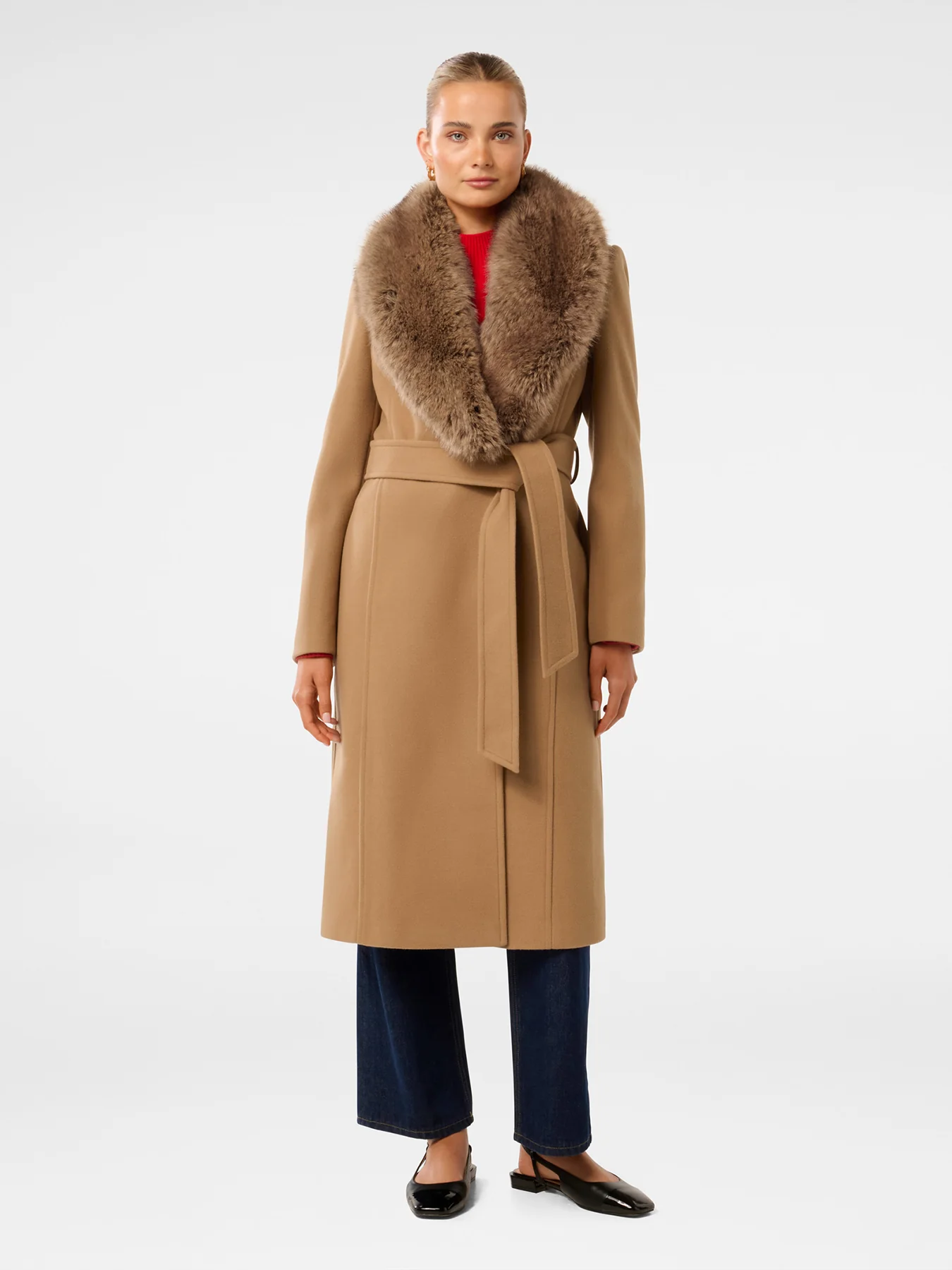 Monica Faux Fur Wrap Coat Camel - Image 2