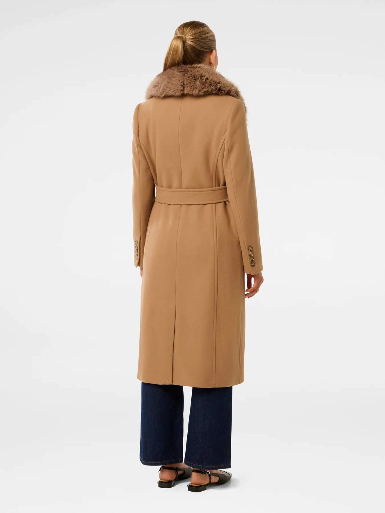 Monica Faux Fur Wrap Coat Camel - Image 3
