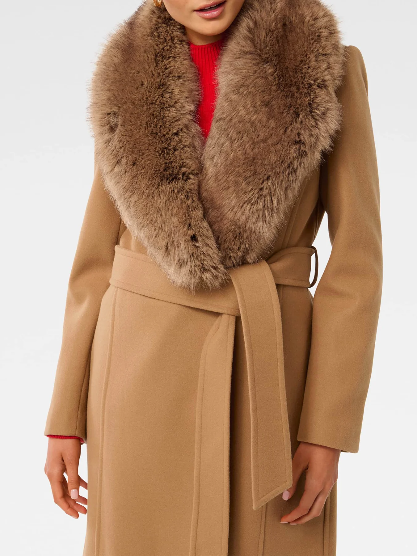 Monica Faux Fur Wrap Coat Camel - Image 5