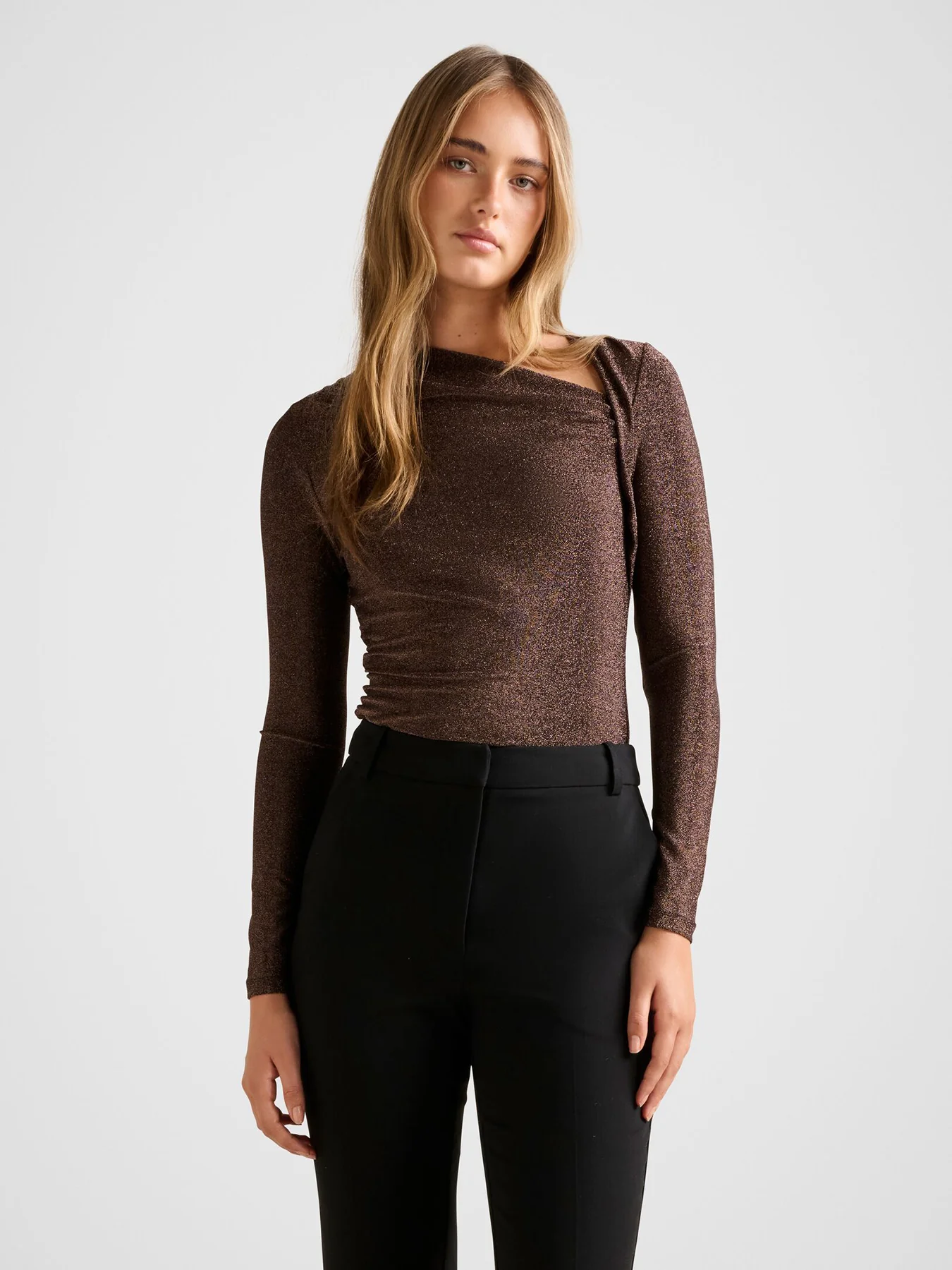 Roma Asymmetric Neck Top Brown - Image 4