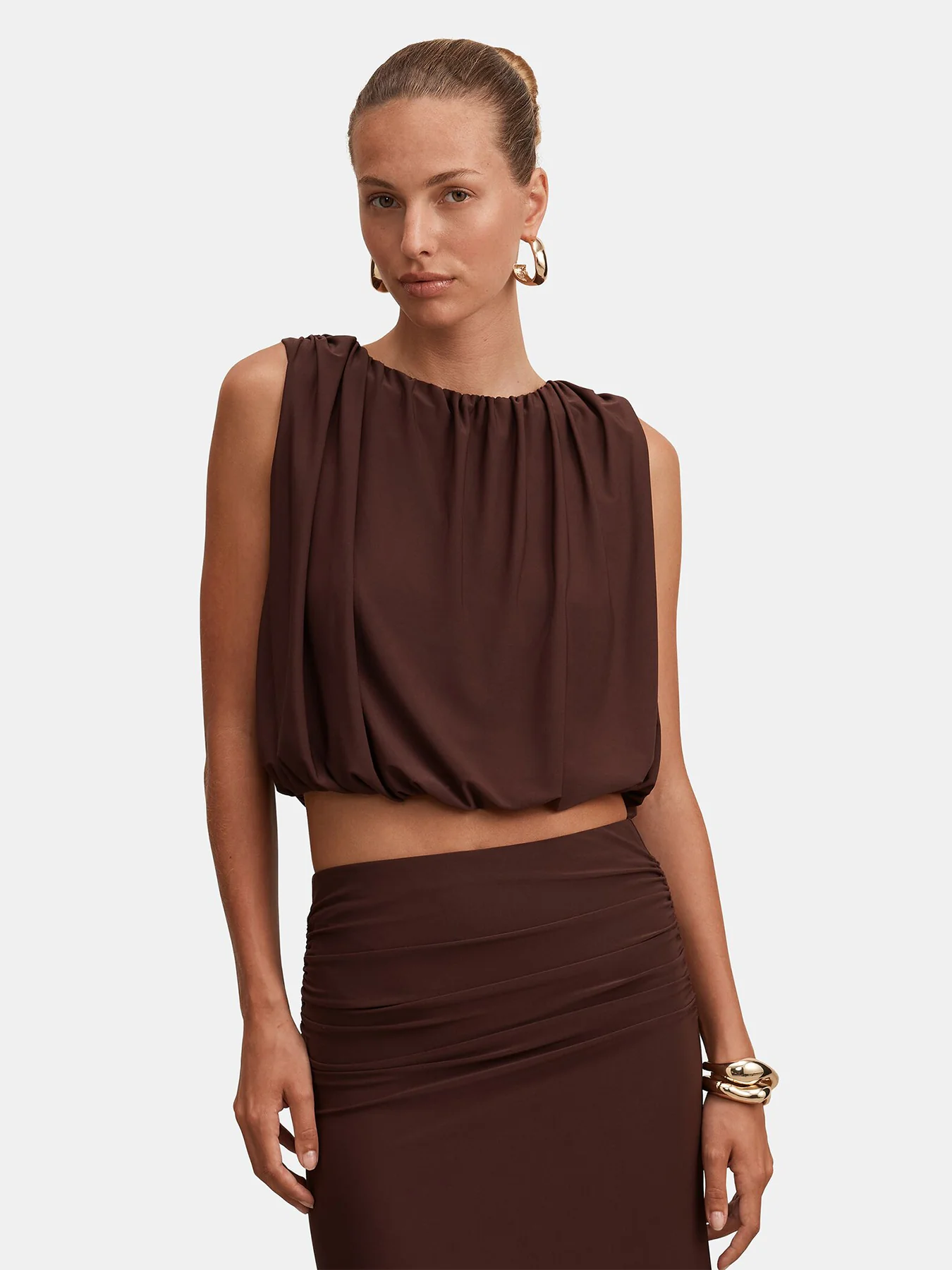 Sutton Sleeveless Bubble Top Brown - Image 4