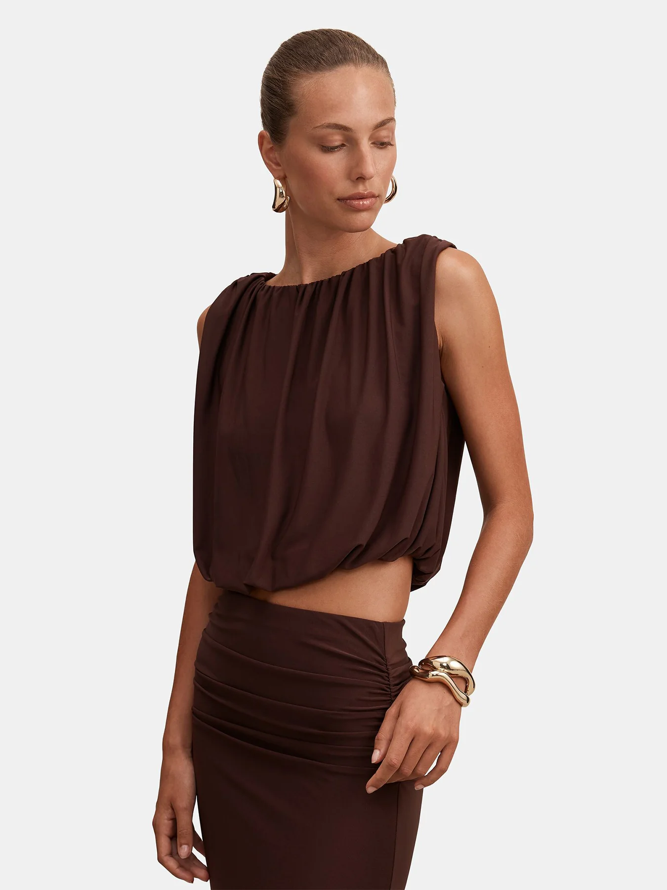 Sutton Sleeveless Bubble Top Brown - Image 5