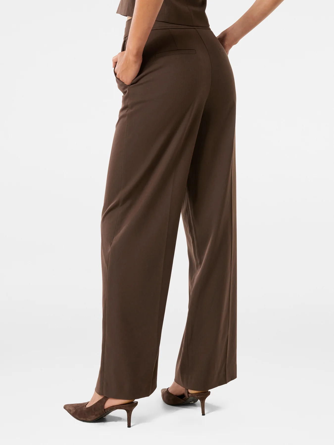 Tyla Button Tab Wide Leg Pants Chocolate Set - Image 3