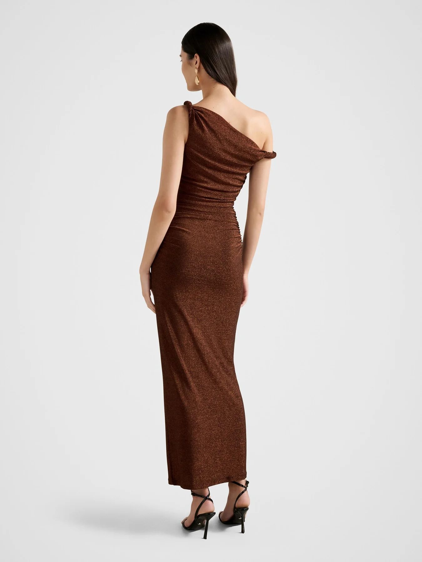 Vivian Asymmetric Twist Maxi Dress Brown - Image 3