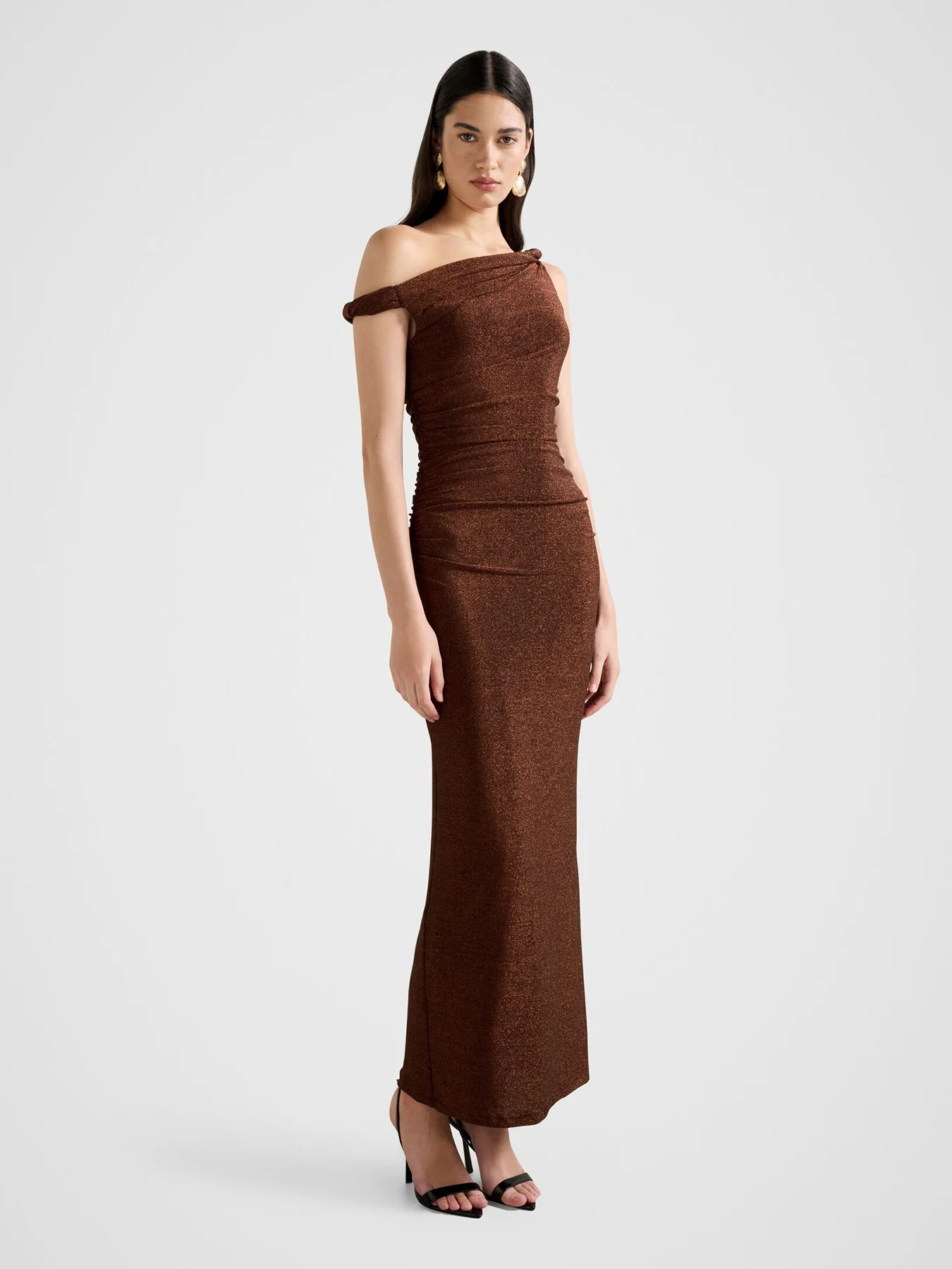 Vivian Asymmetric Twist Maxi Dress Brown - Image 5