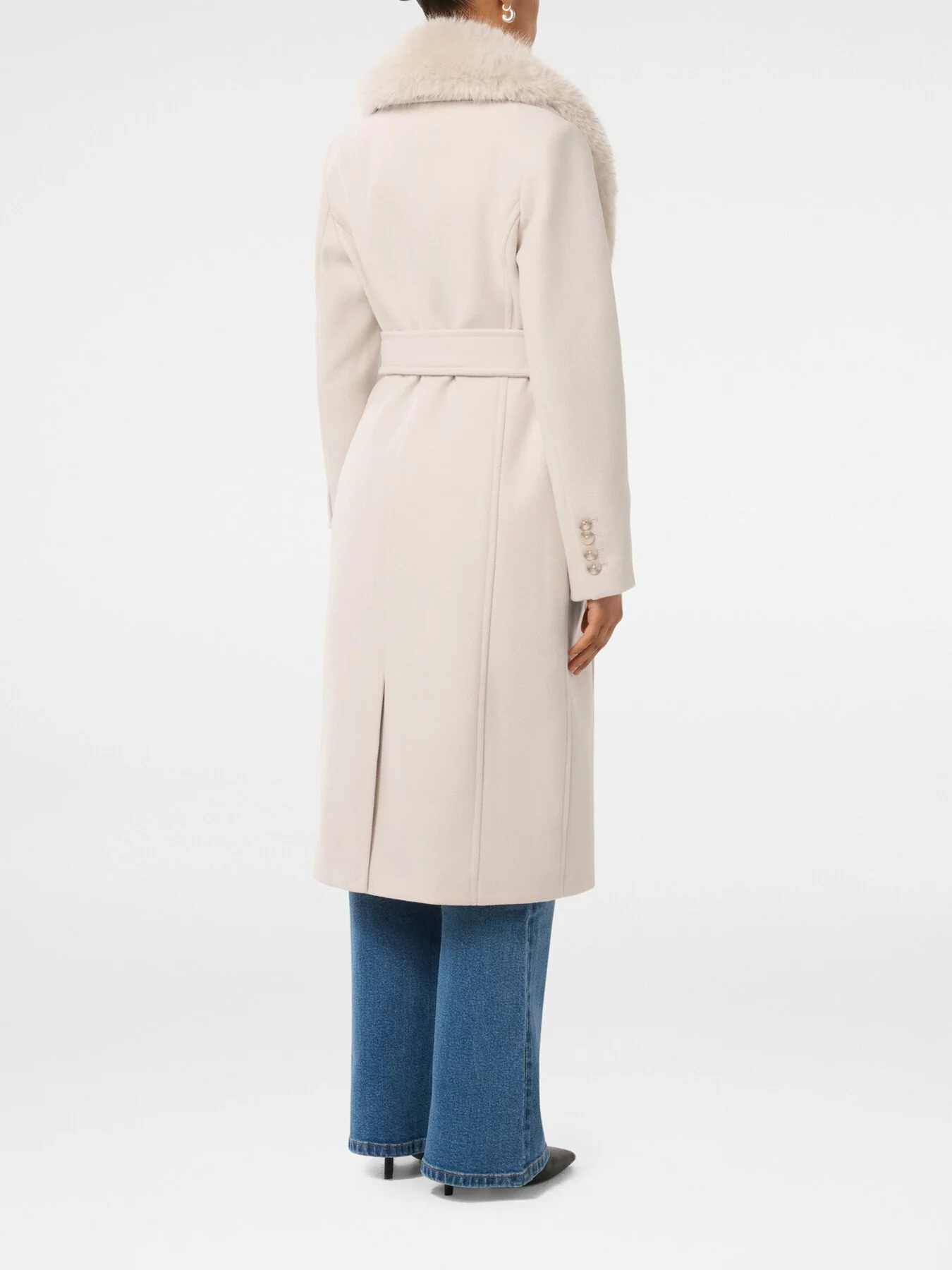 Monica Petite Faux Fur Collared Wrap Coat - Image 3