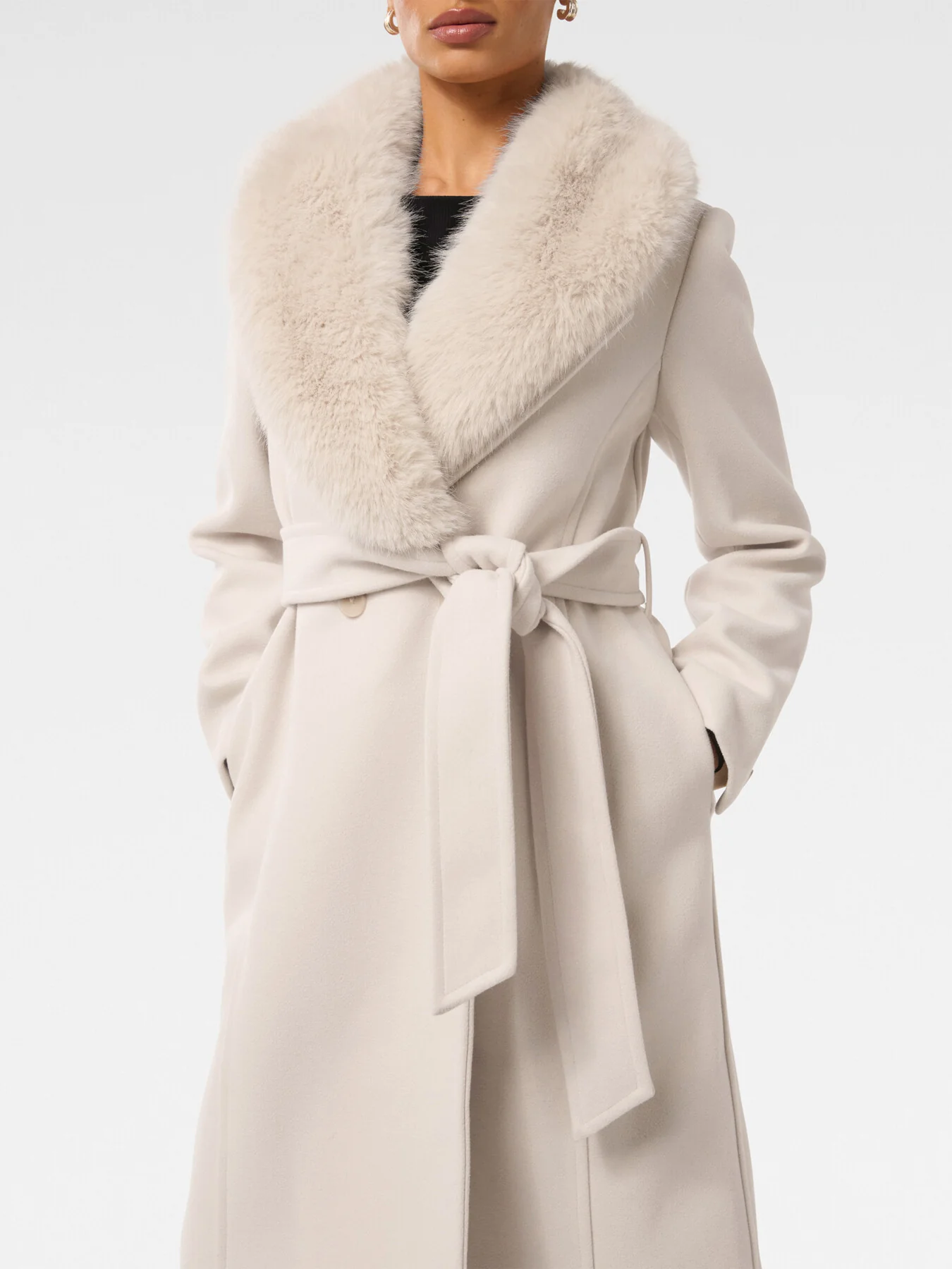 Monica Petite Faux Fur Collared Wrap Coat - Image 5