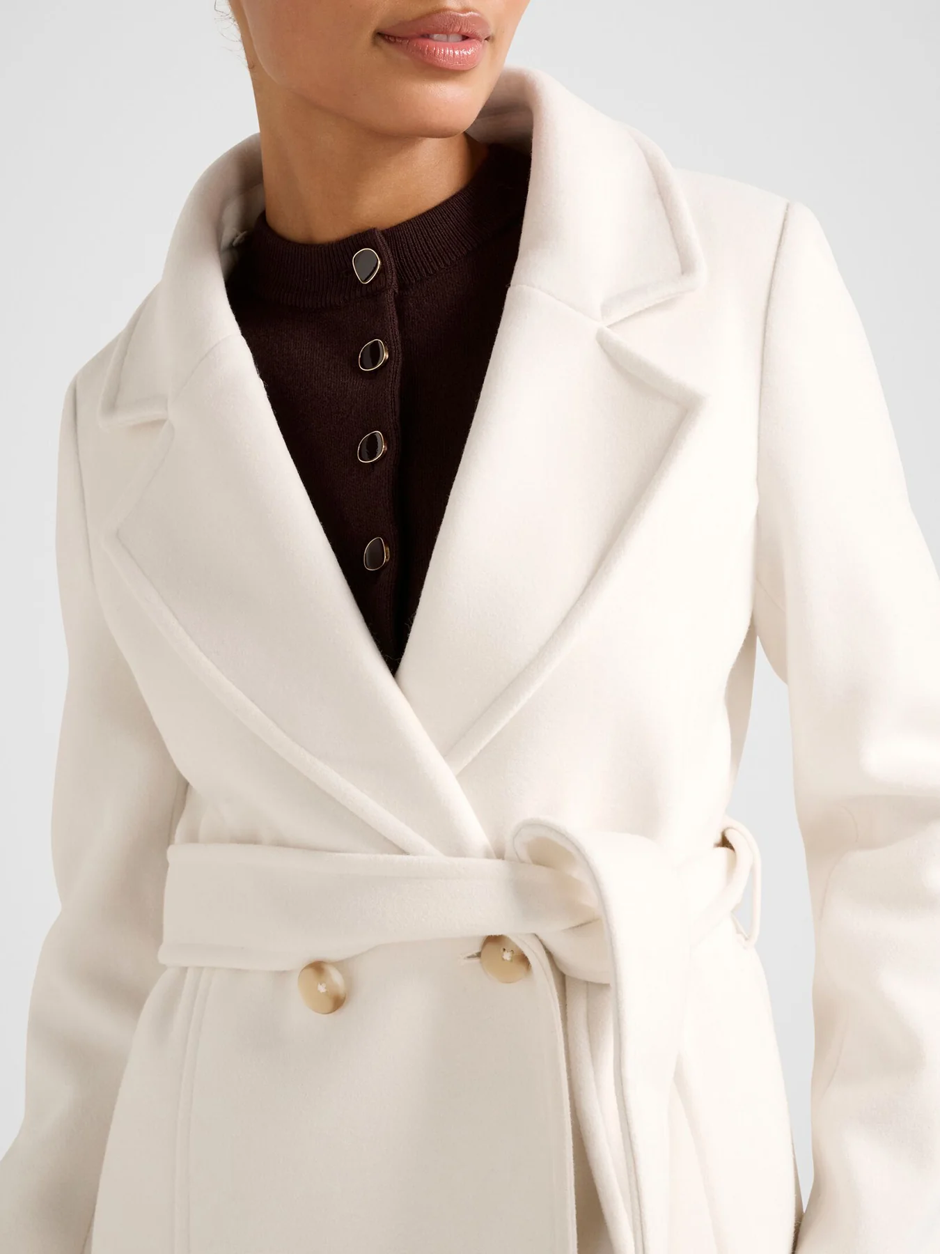 Rocky Faux Fur Collar Wrap Longline Coat Cream - Image 5
