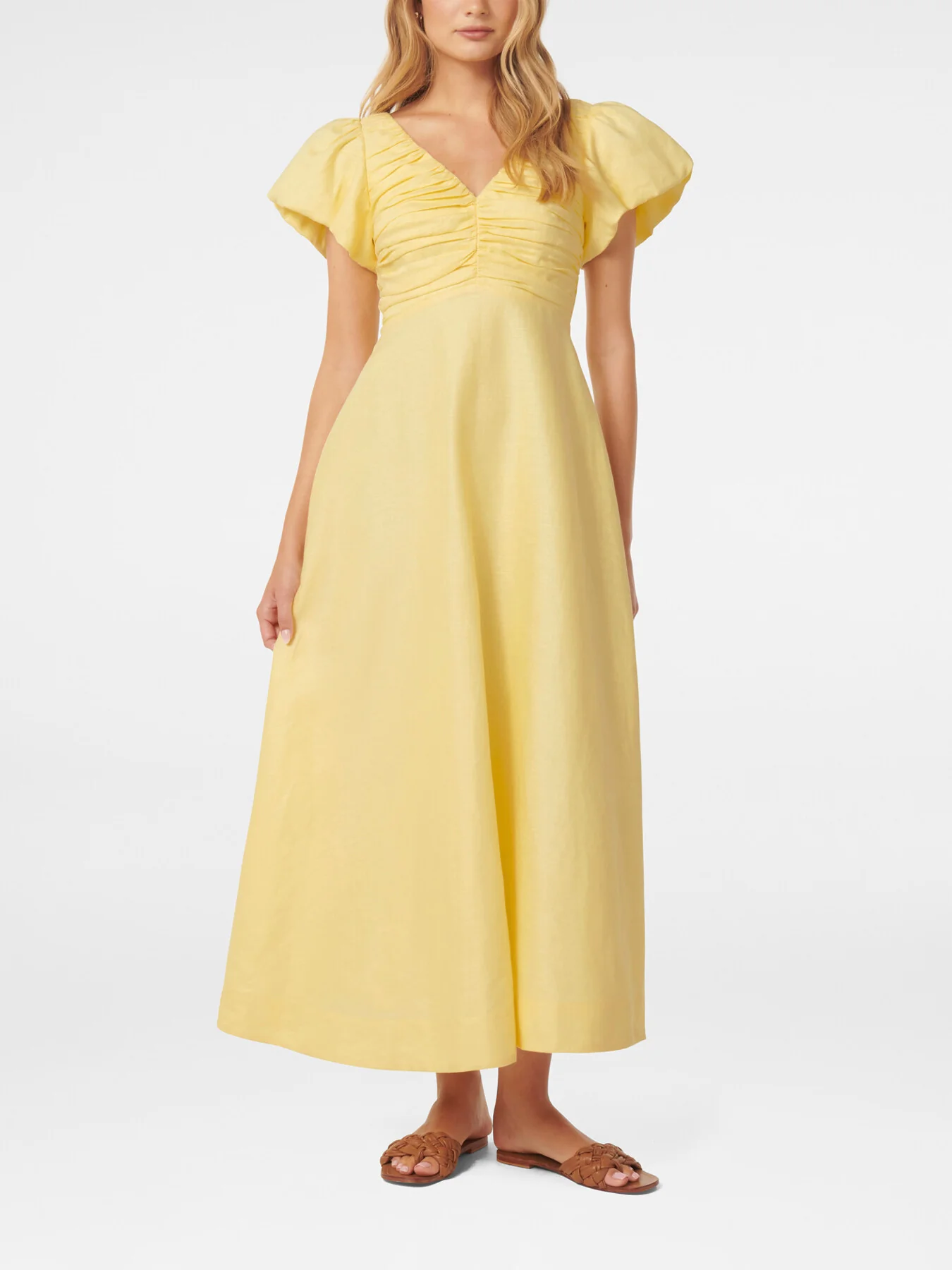 June Ruched Linen Midi Dress - Image 2