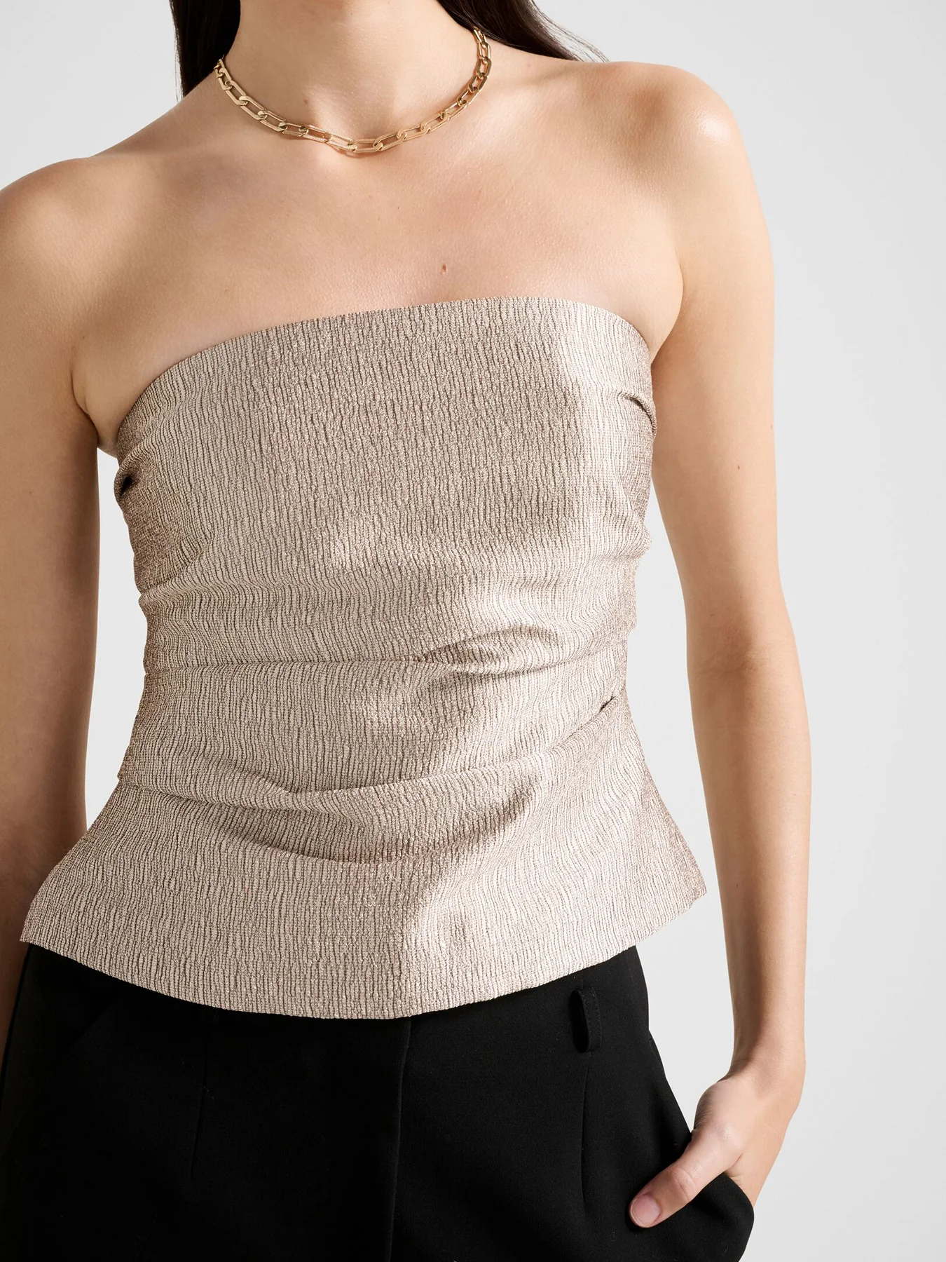 Kamila Tucked Strapless Bandeau Top Gold - Image 5